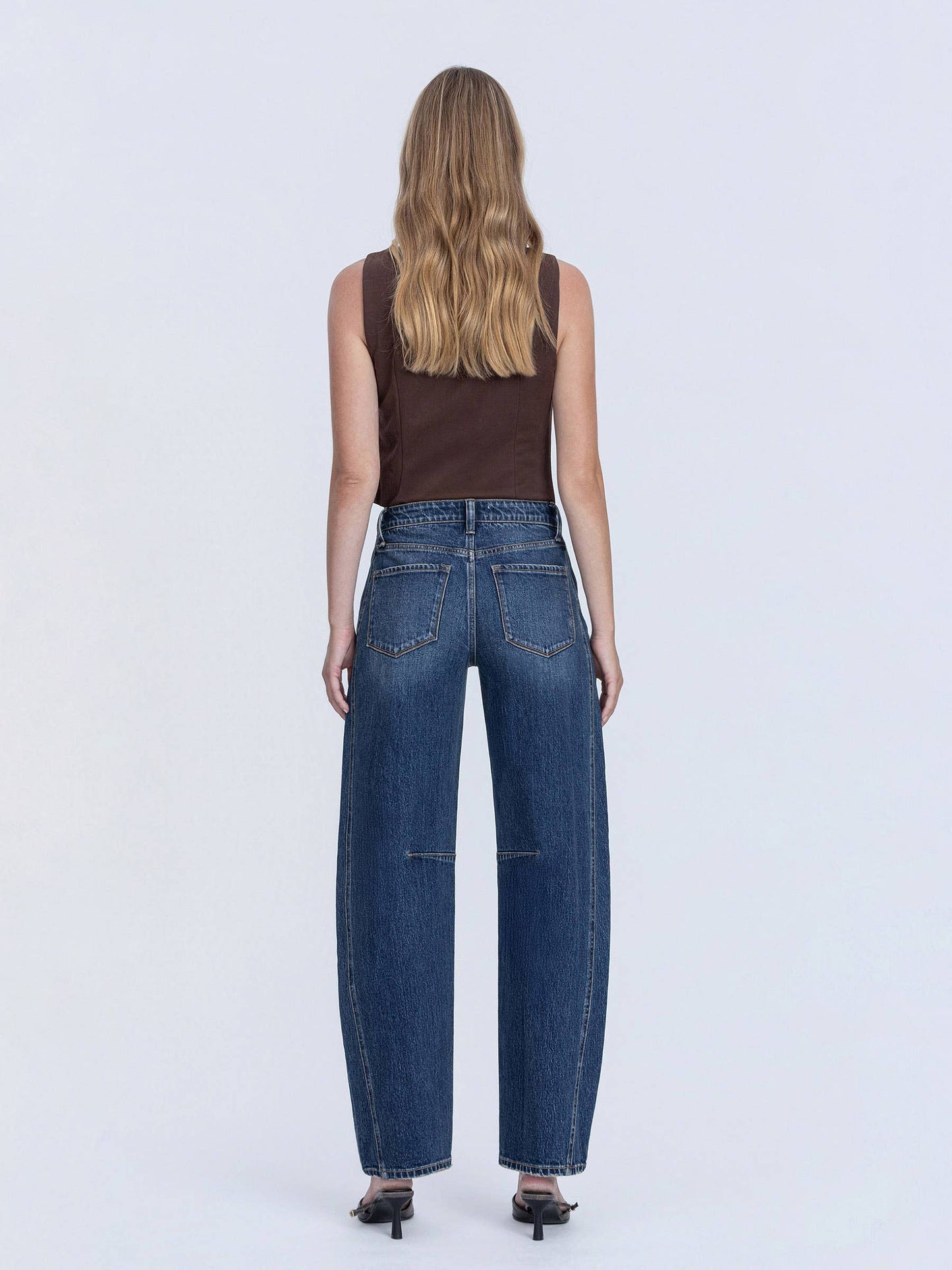 HIGH RISE DARK WASH FULL LENGTH BARREL JEANS