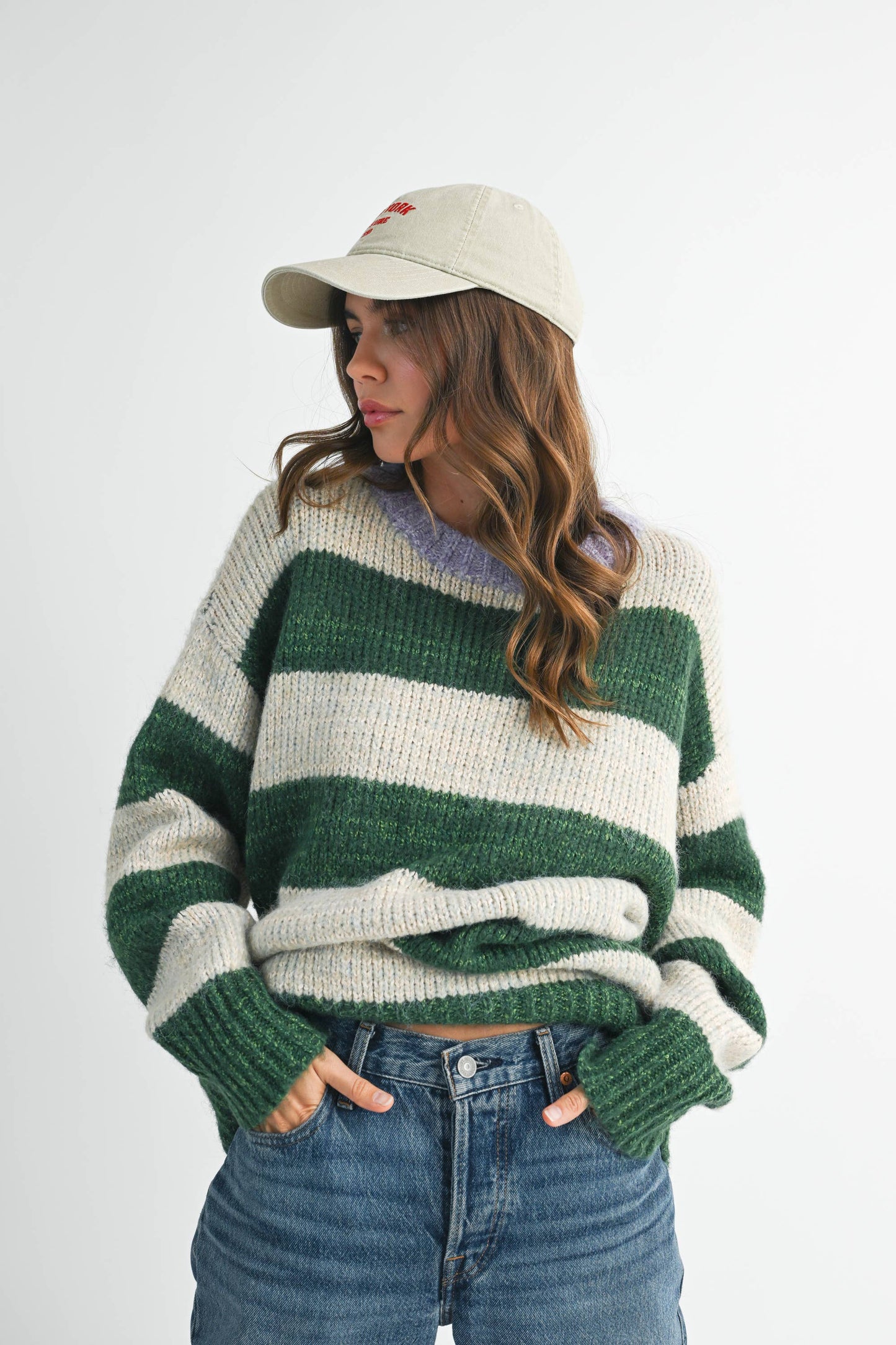 Oversized Striped Sweater: Green