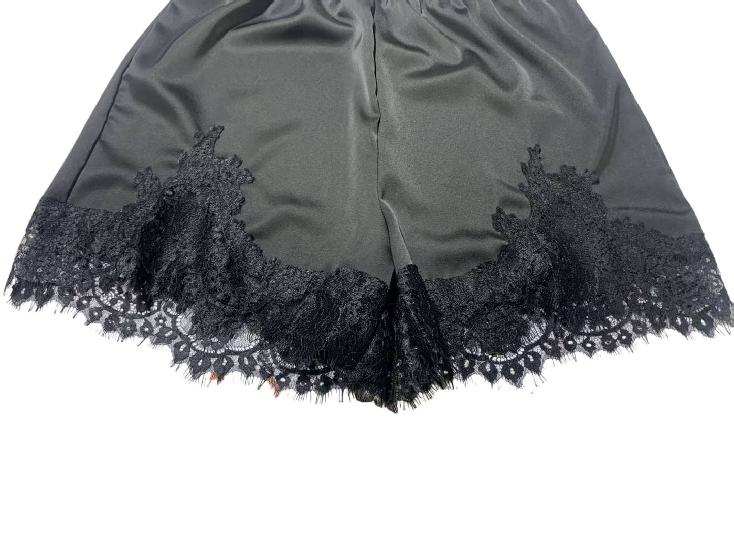 Silky Lace Trim Shorts: Black