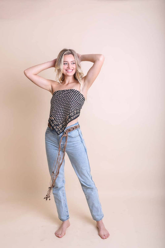 Oversized Cotton Bandana Scarf – Vintage Boho Style: black