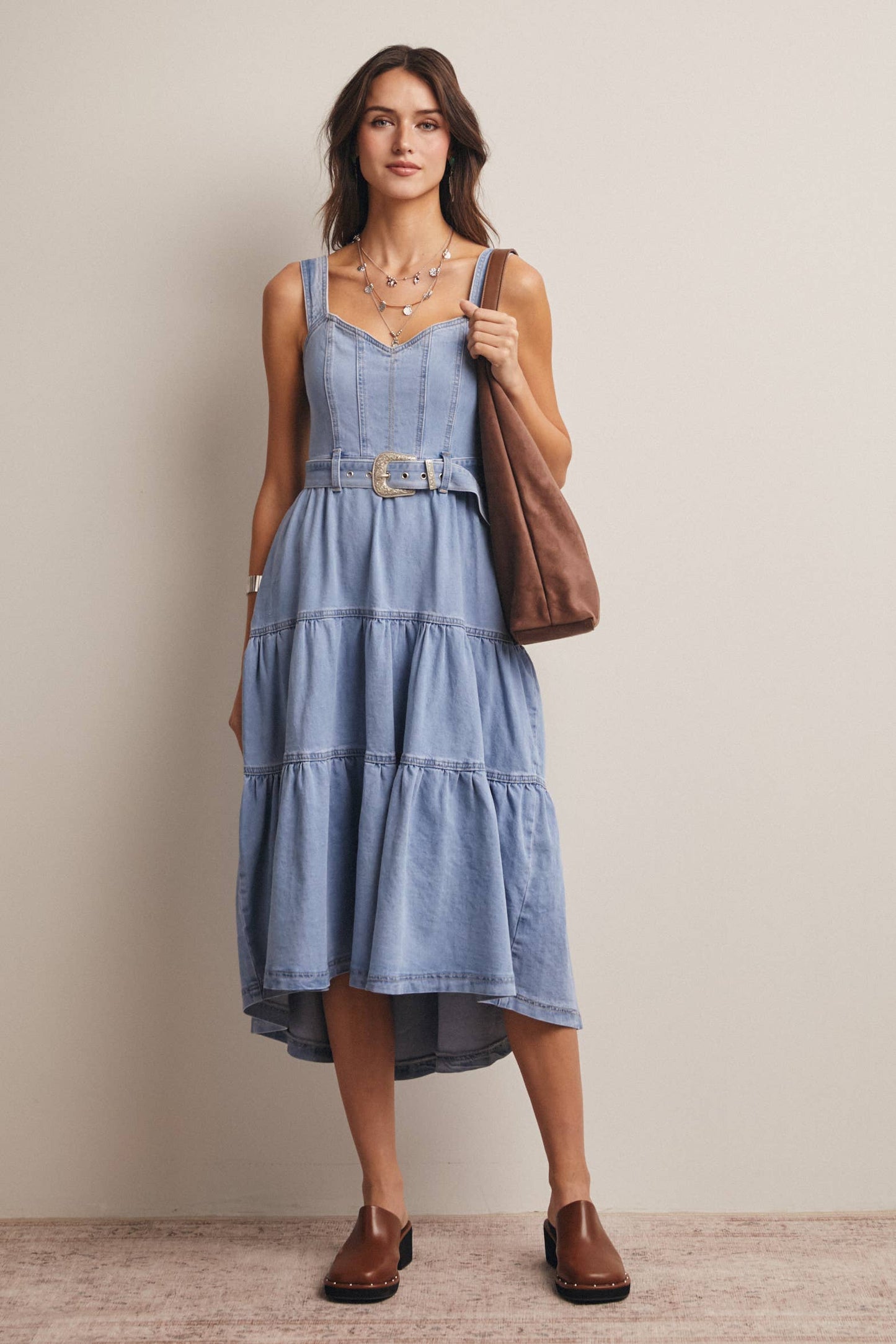 Tiered Denim Maxi Dress: Cloud Wash