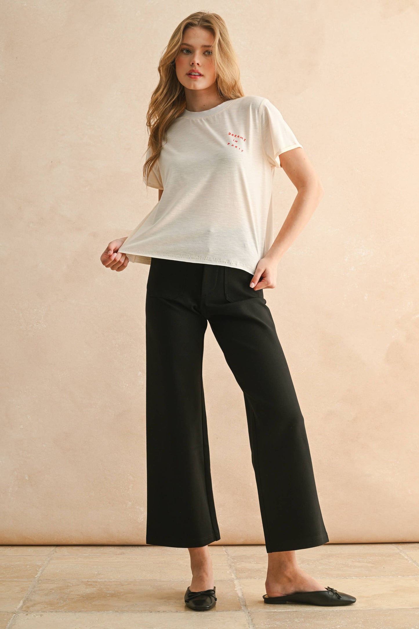 2 POCKETS PONTE PANTS: BLACK