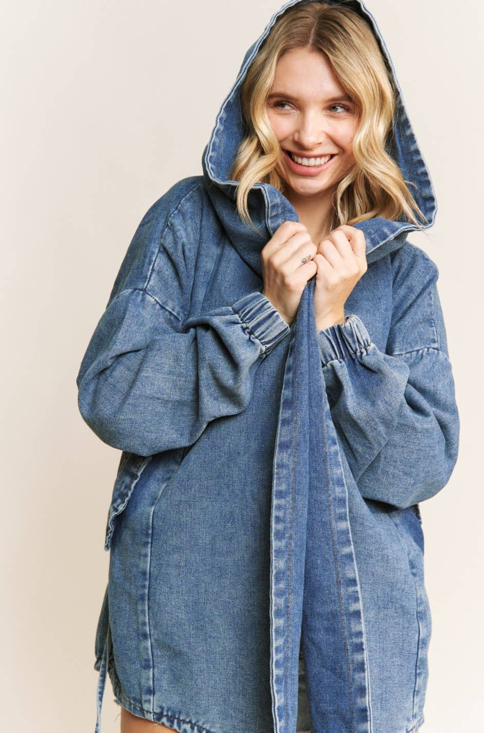 VINTAGE DENIM WASHED HOODED COAT SHACKET: Medium Denim