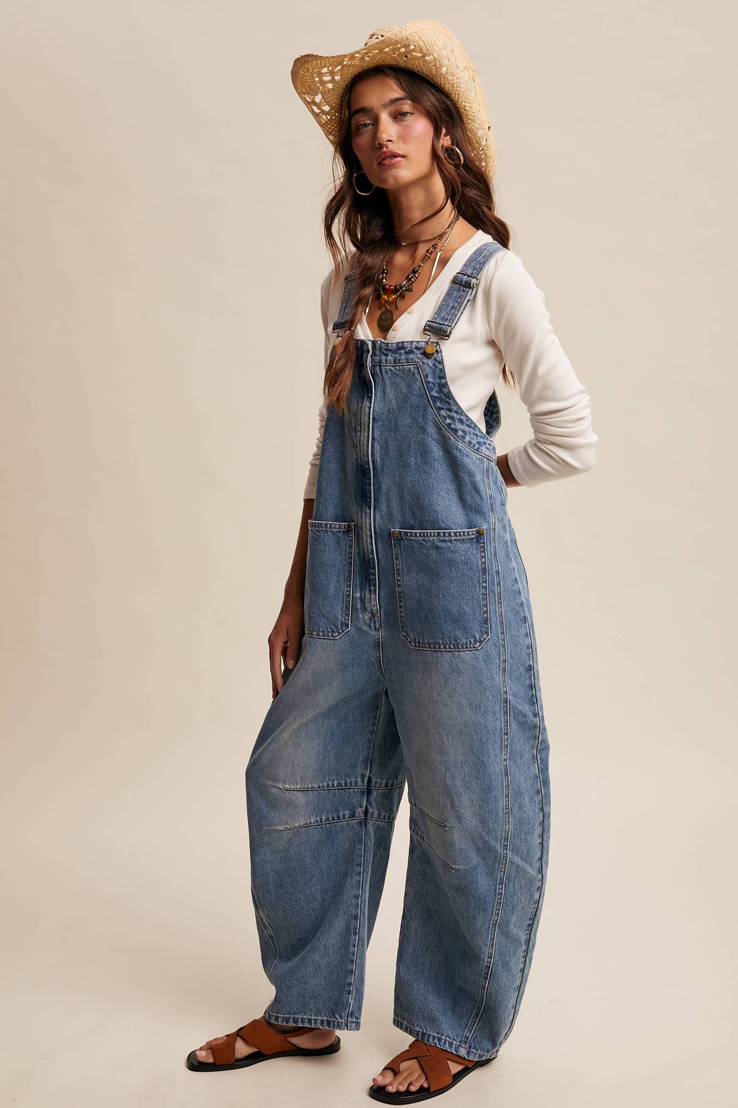 Wide-Leg Denim Overalls: Sunwashed Blue