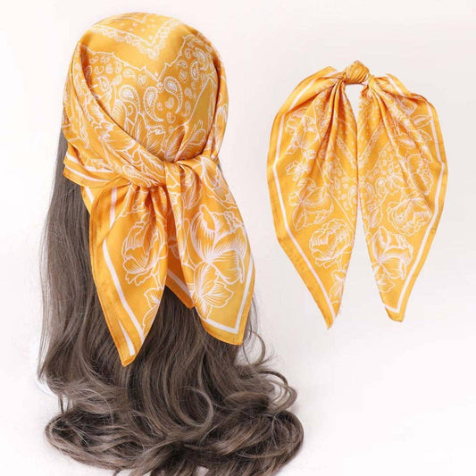Bright Floral  Square Scarf: YELLOW