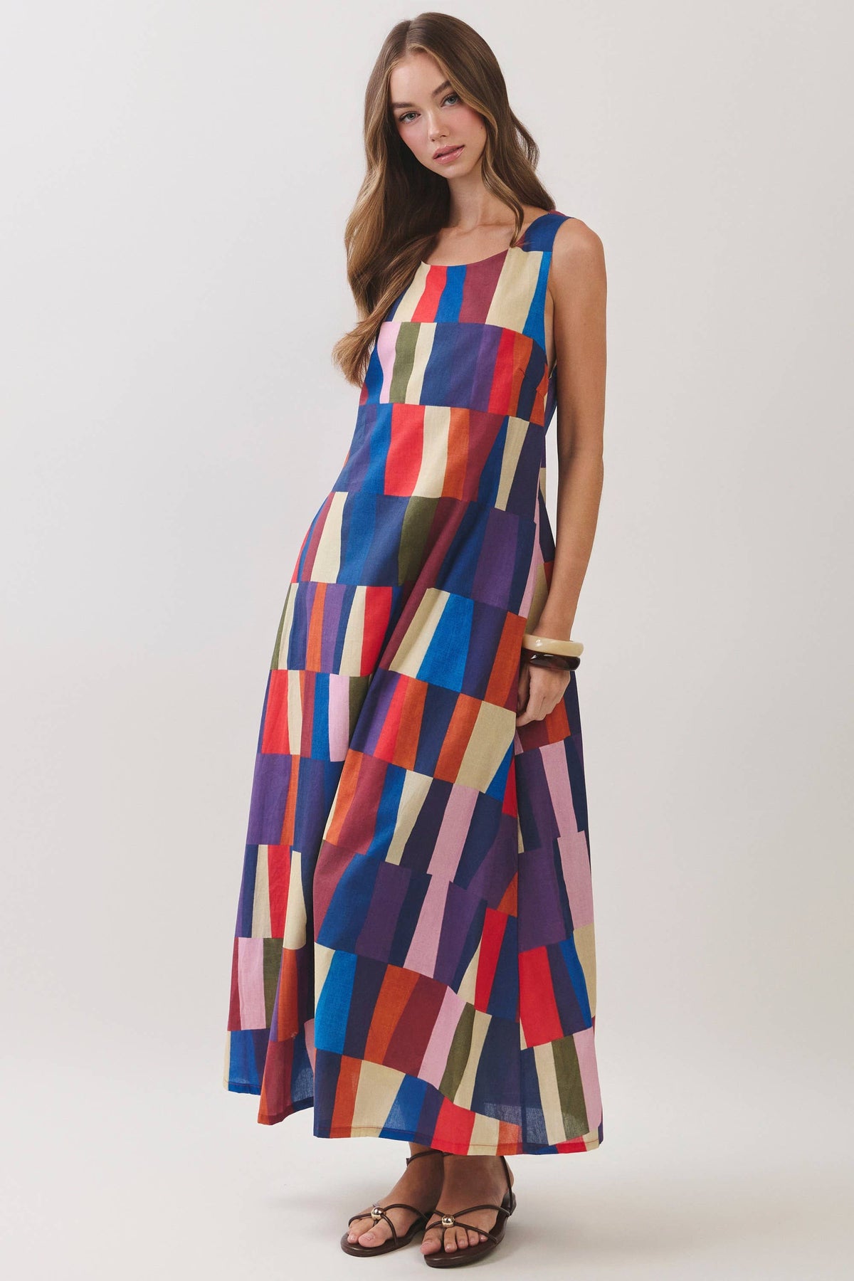 Geometric Print Maxi Dress: MULTI