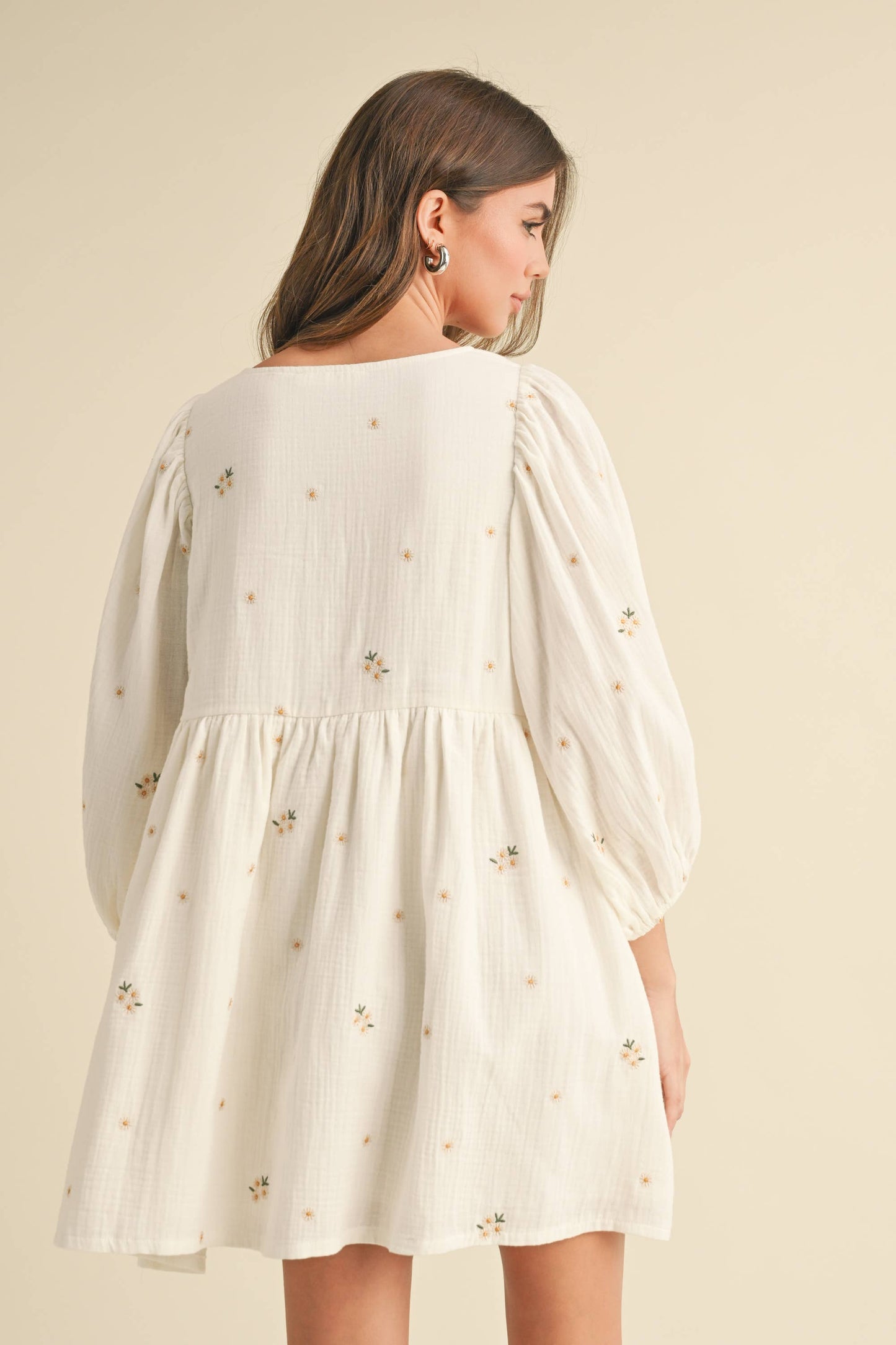 FLORAL GAUZE PUFF SLEEVE BABYDOLL MINI DREES