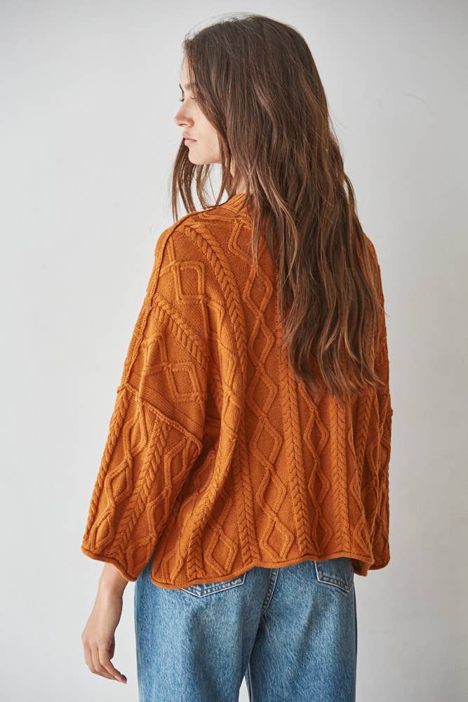 Knit Cable Sweater 3/4 Sleeve Pullover: Ginger