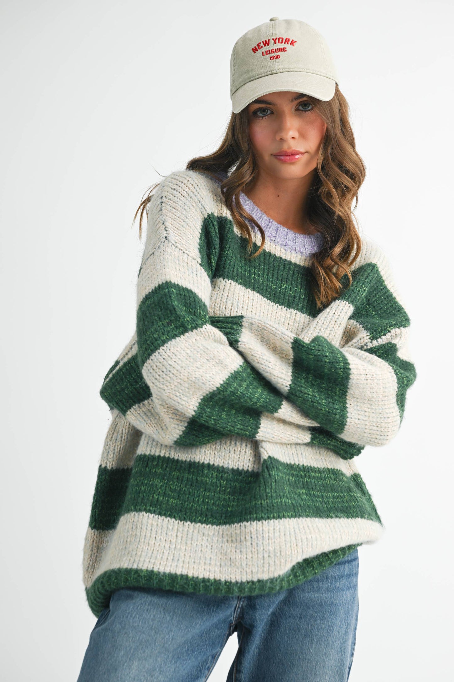 Oversized Striped Sweater: Green