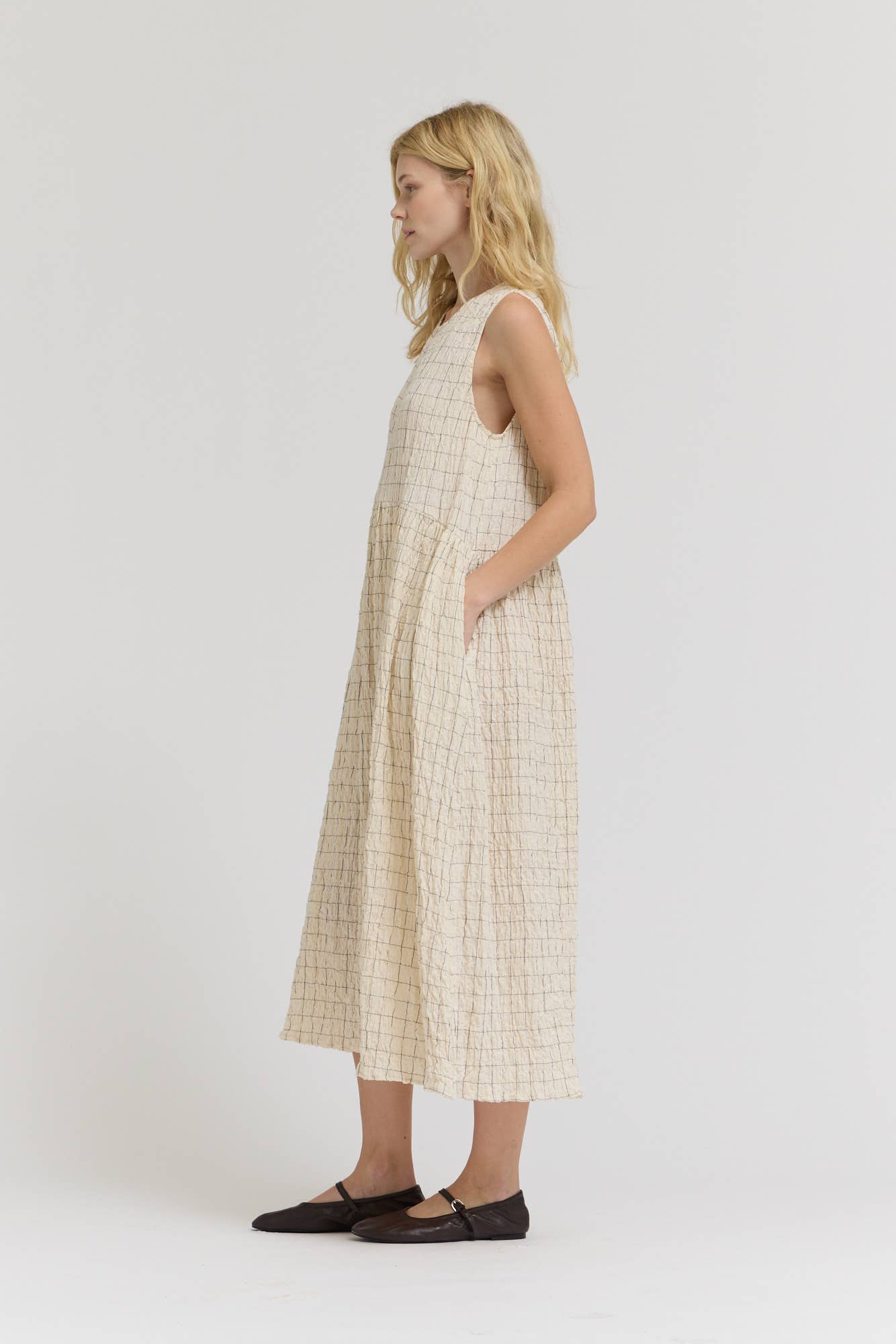  GRID GAUZE EASY DRESS: CREAM