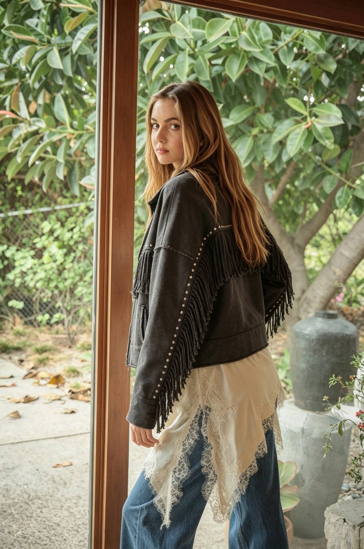 Washed French Terry Fringe Cardigan: CHARCOAL