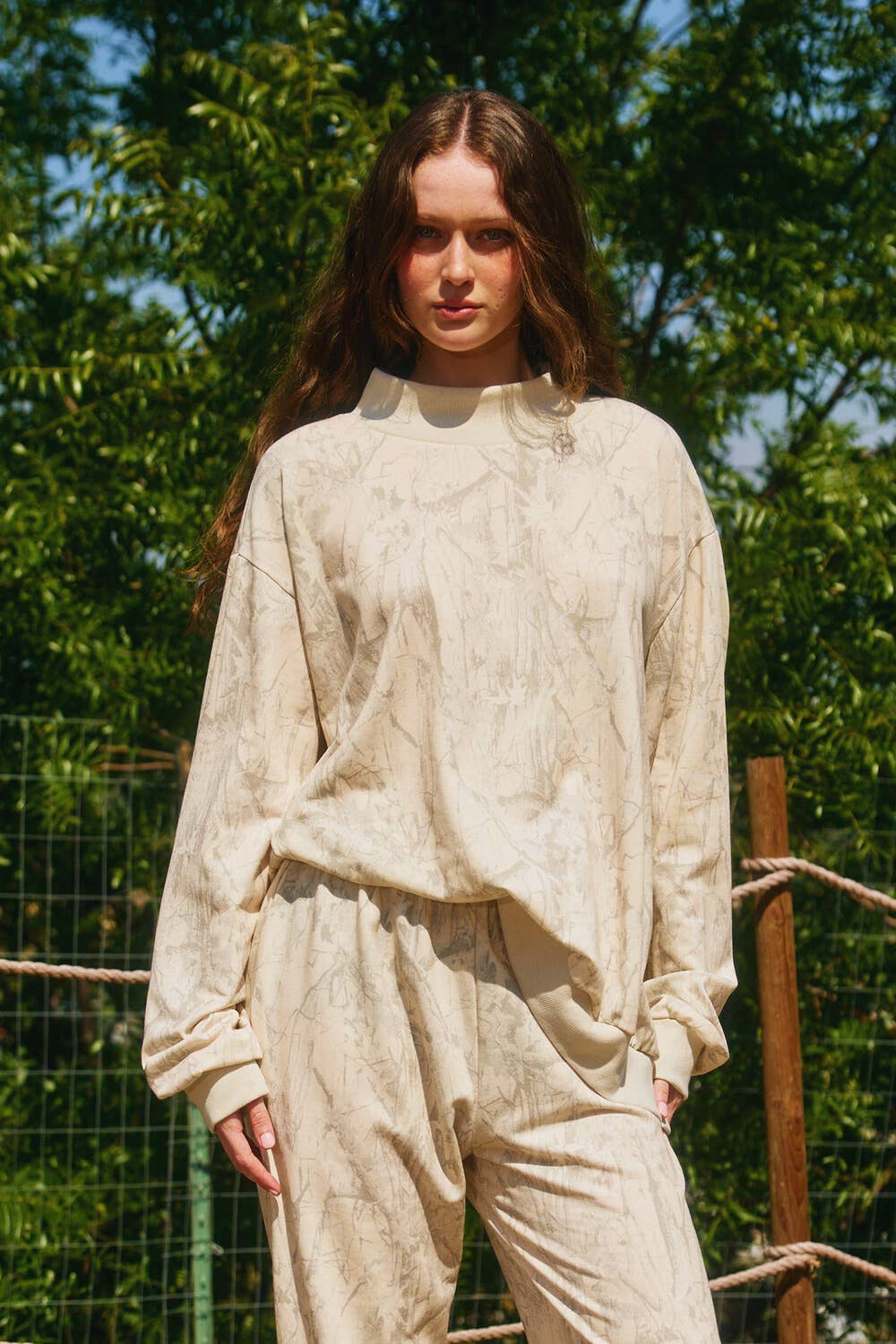 Long Sleeve Oversized Mock Neck Sweatshirt: TAUPE