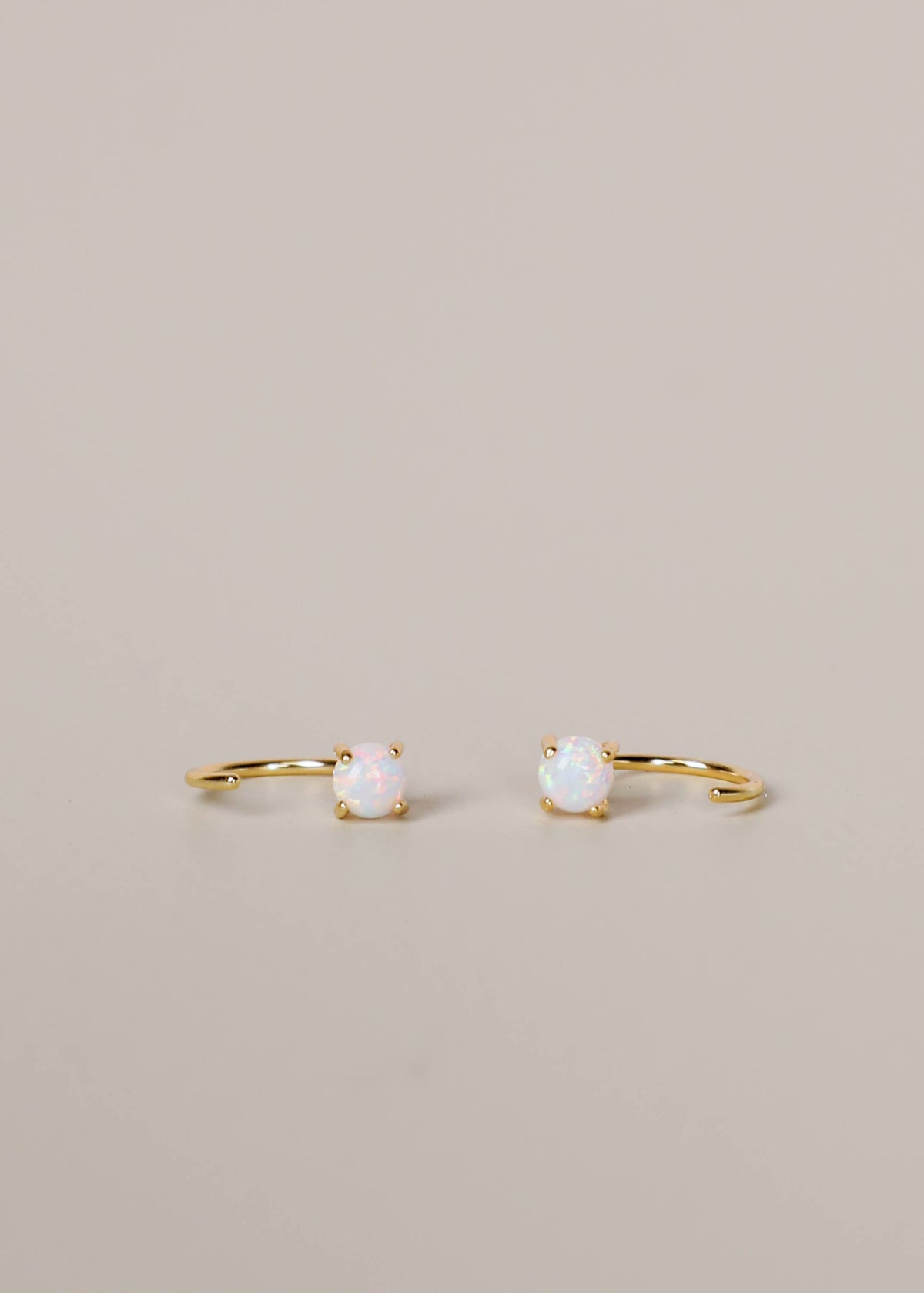 Huggies - White Opal - Gold Earrings