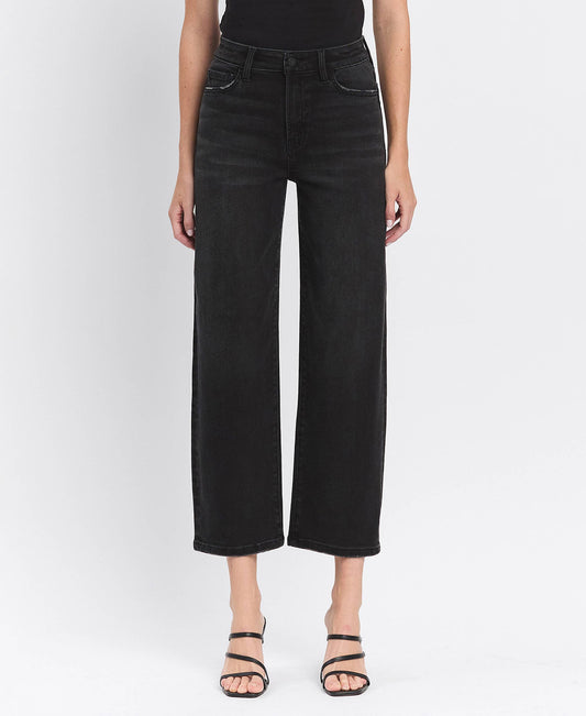 SUPER HIGH RISE WIDE BARREL JEANS: BLACK