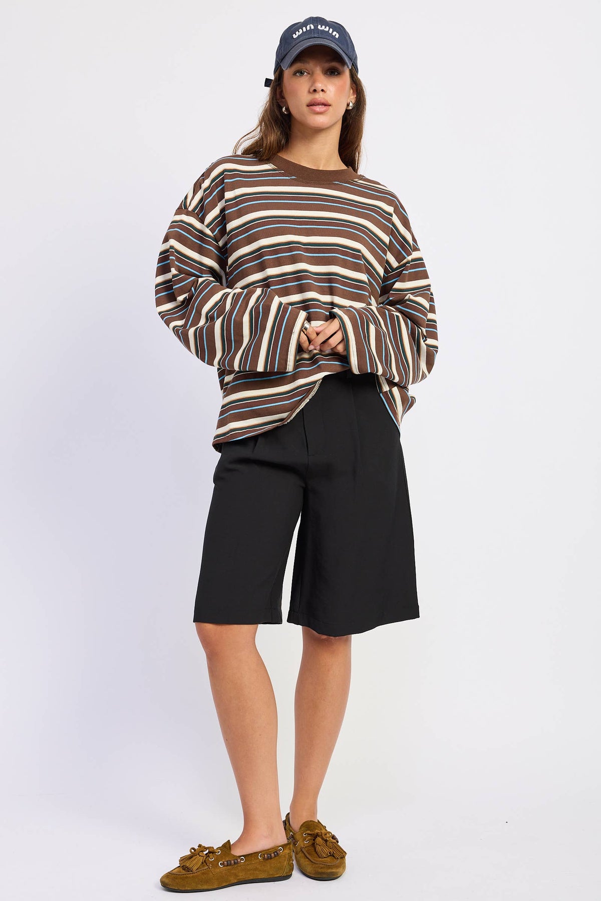 LONG SLEEVE STRIPED TOP: BROWN BLUE STRIPE
