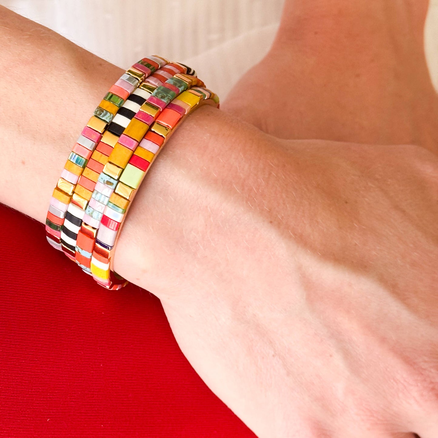 Colorful Tila Bead Cuff Gold Plated Adjustable Bracelet: Marrakech