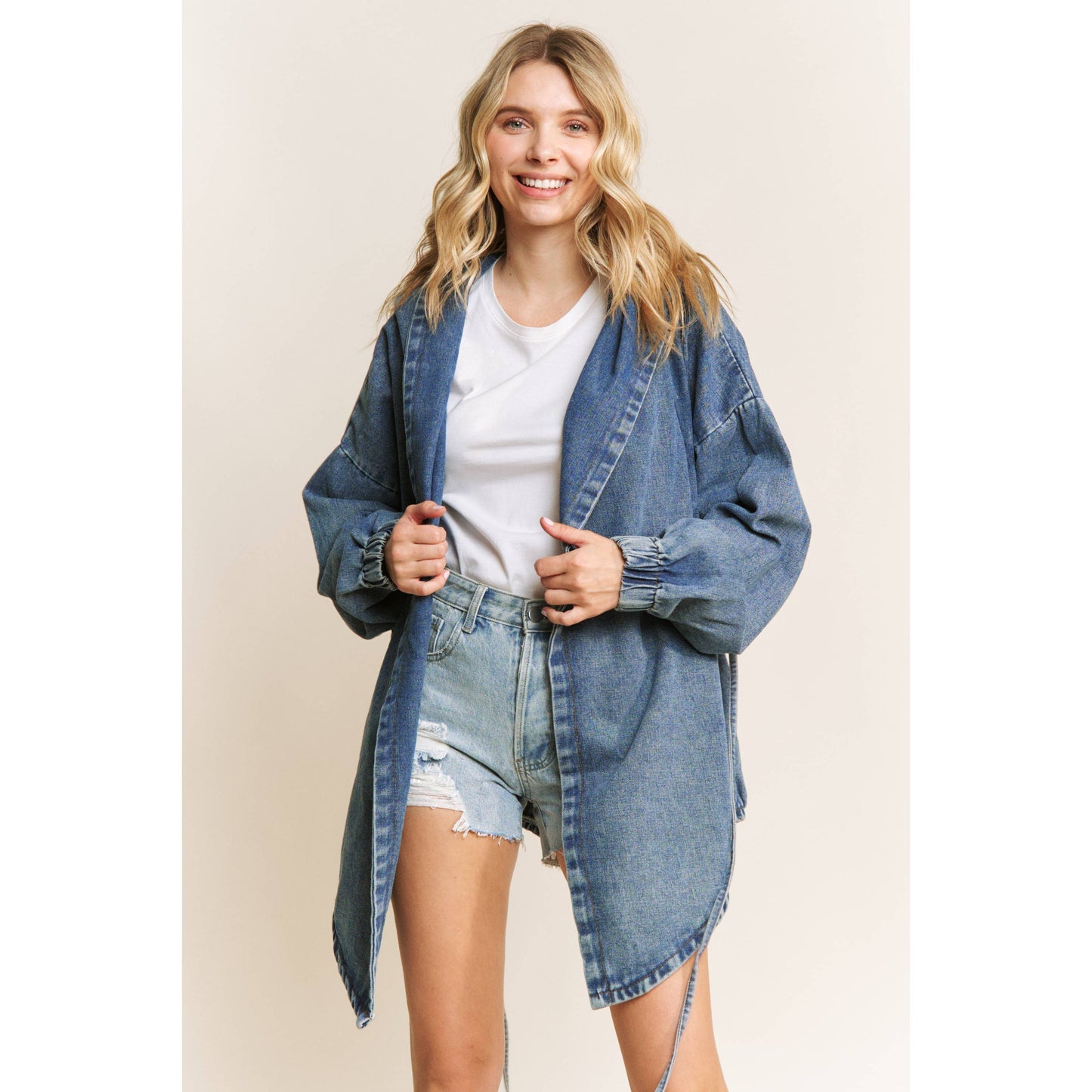 VINTAGE DENIM WASHED HOODED COAT SHACKET: Medium Denim