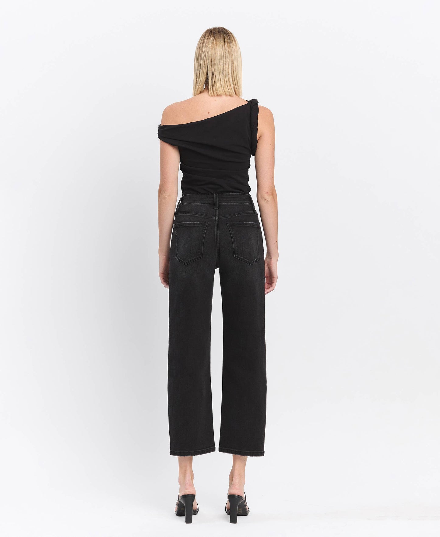 SUPER HIGH RISE WIDE BARREL JEANS: BLACK