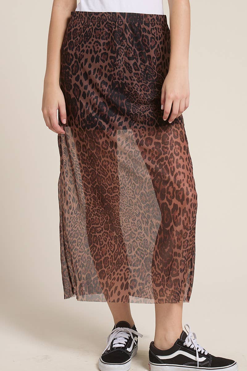 SHEER MAXI SKIRT: LEOPARD