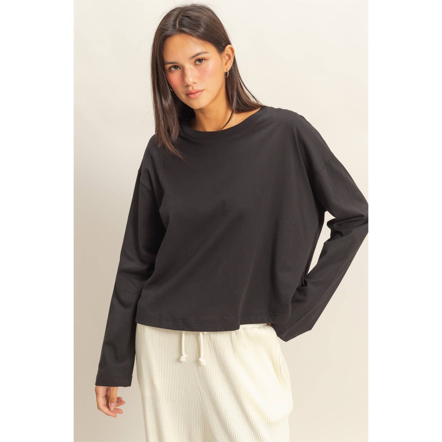 Wide Long Sleeve T-Shirt: BLACK