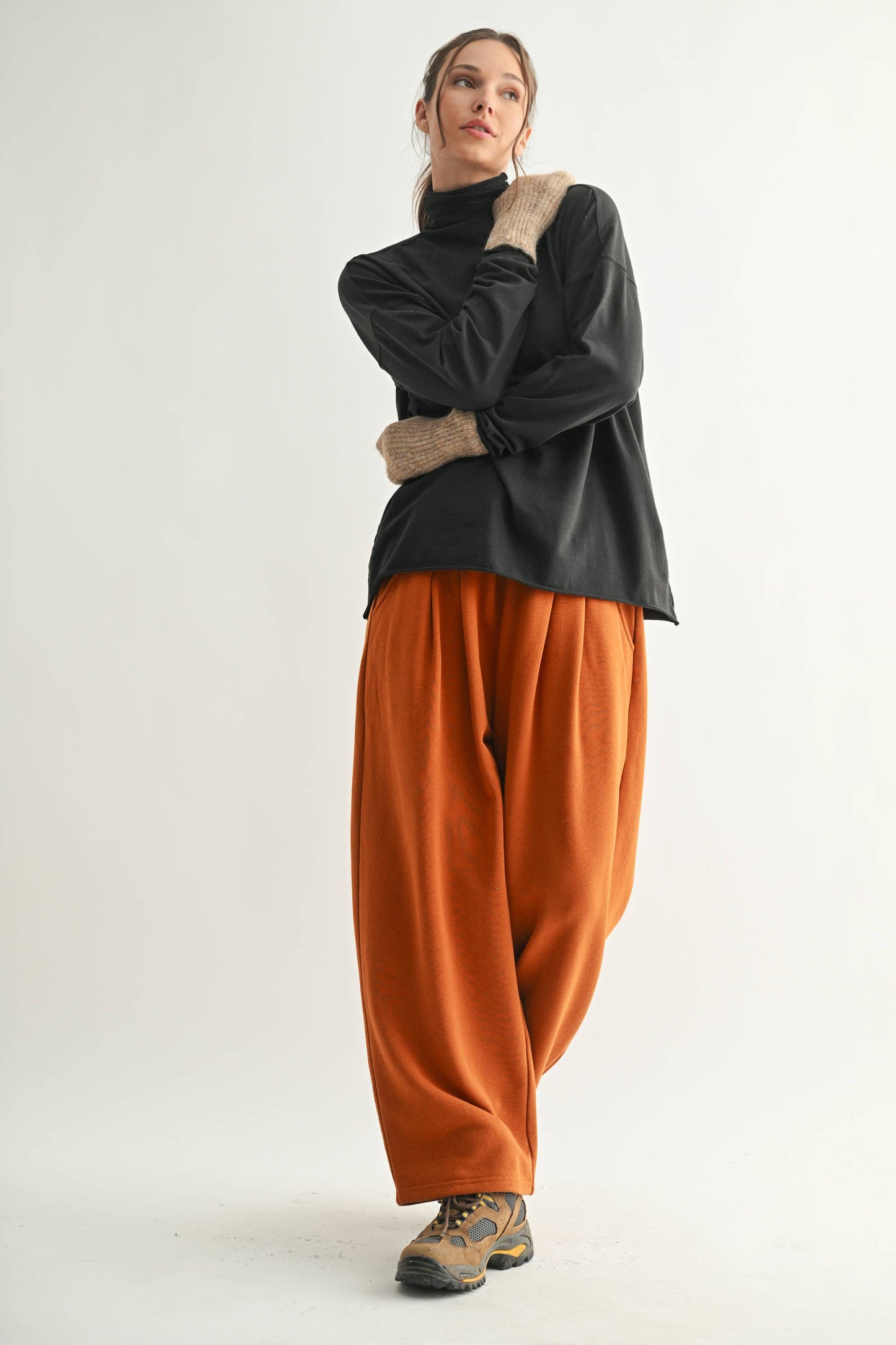 Pima Cotton Slouchy Turtleneck: Black