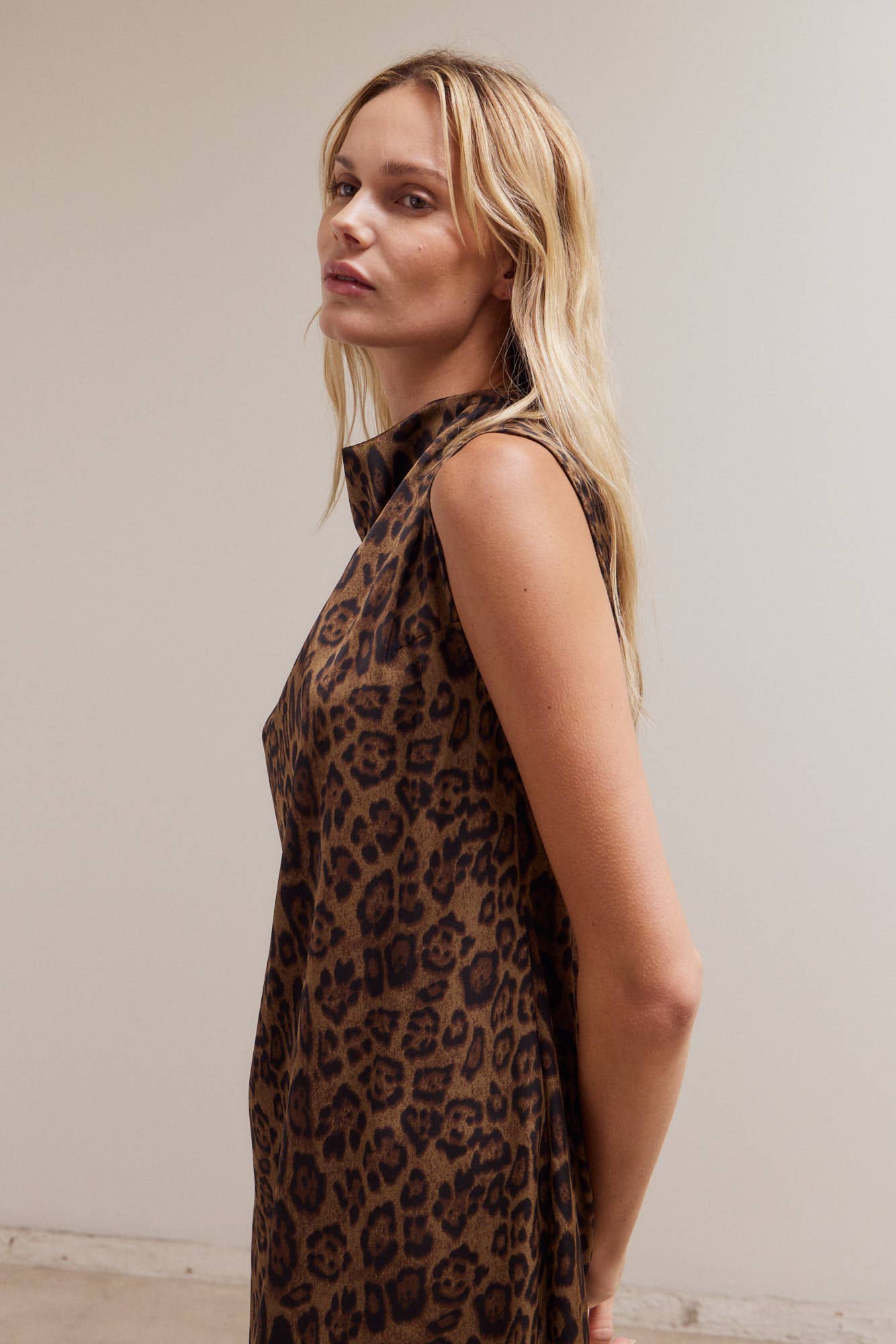  LEOPARD MOCK NECK DRESS: TAPENADE