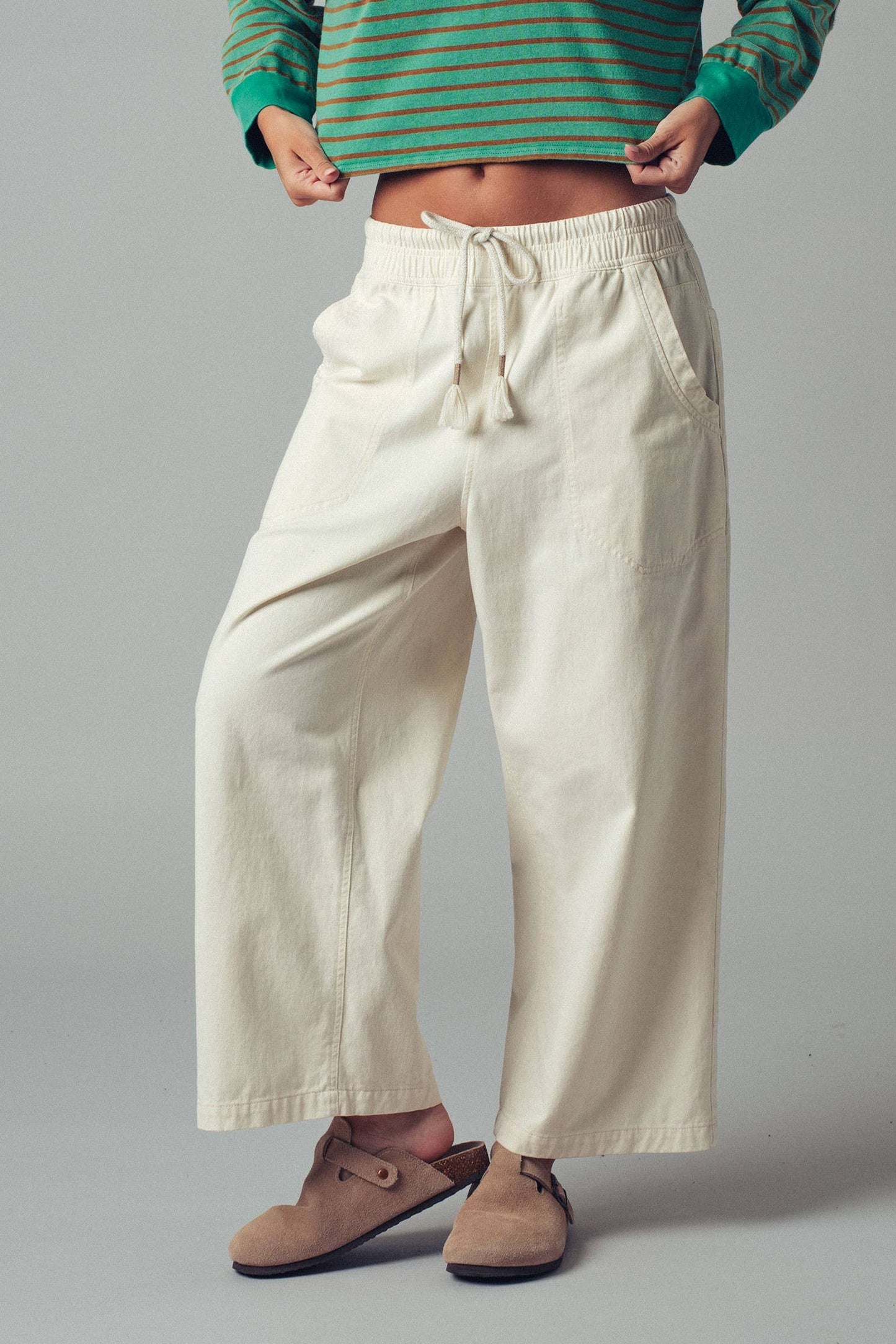 Coastal Breeze Wide-Leg Denim Pants: CHALK