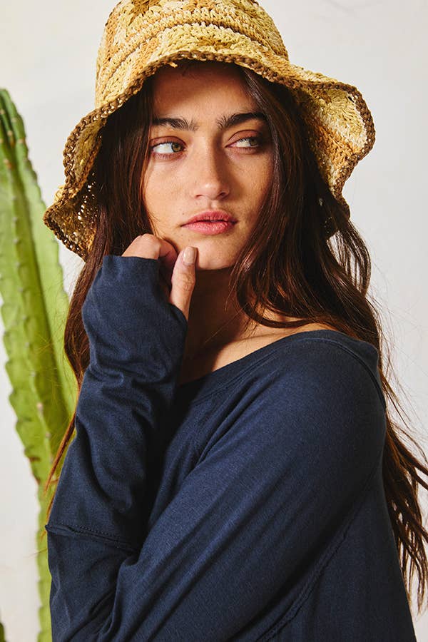 Long Sleeves Tunic Top: NAVY