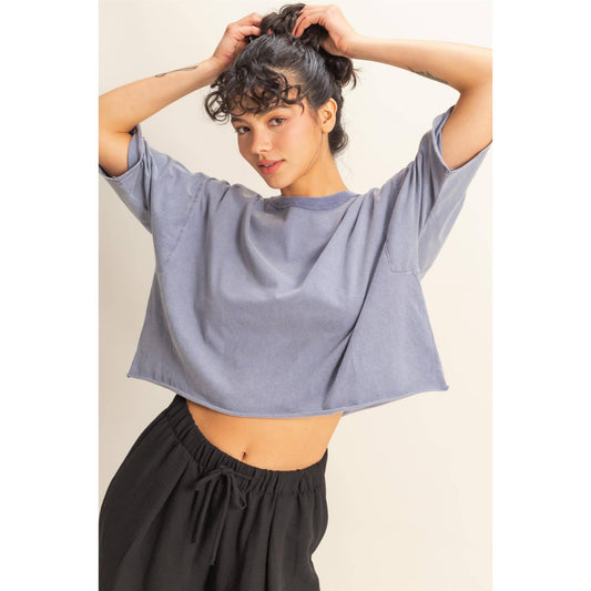 Drop Shoulder Crew Neck Wide Fit Tee: DUSTY INDIGO
