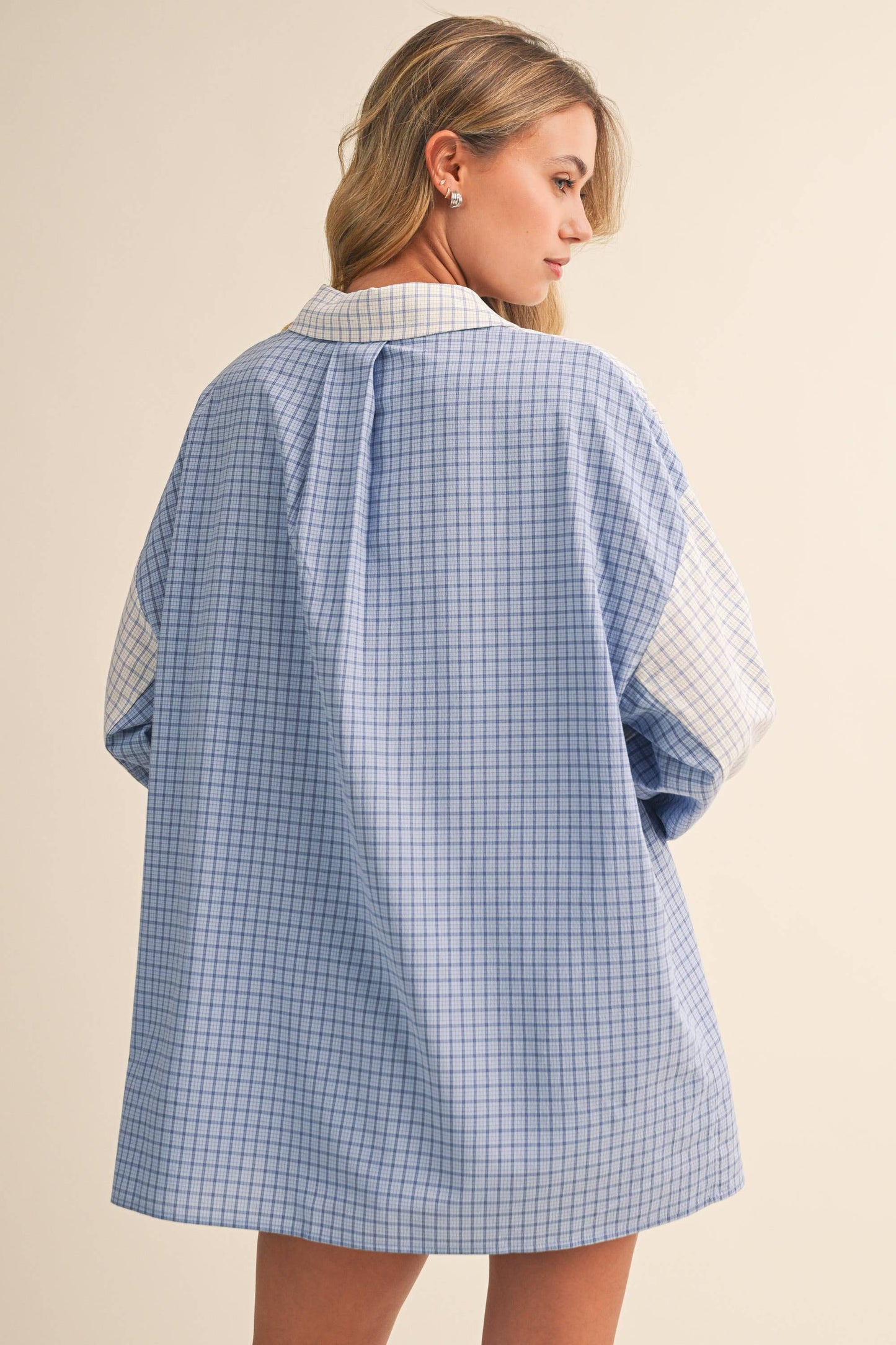 Long Sleeve Button Down Shirt and Short Set: Blue Multi