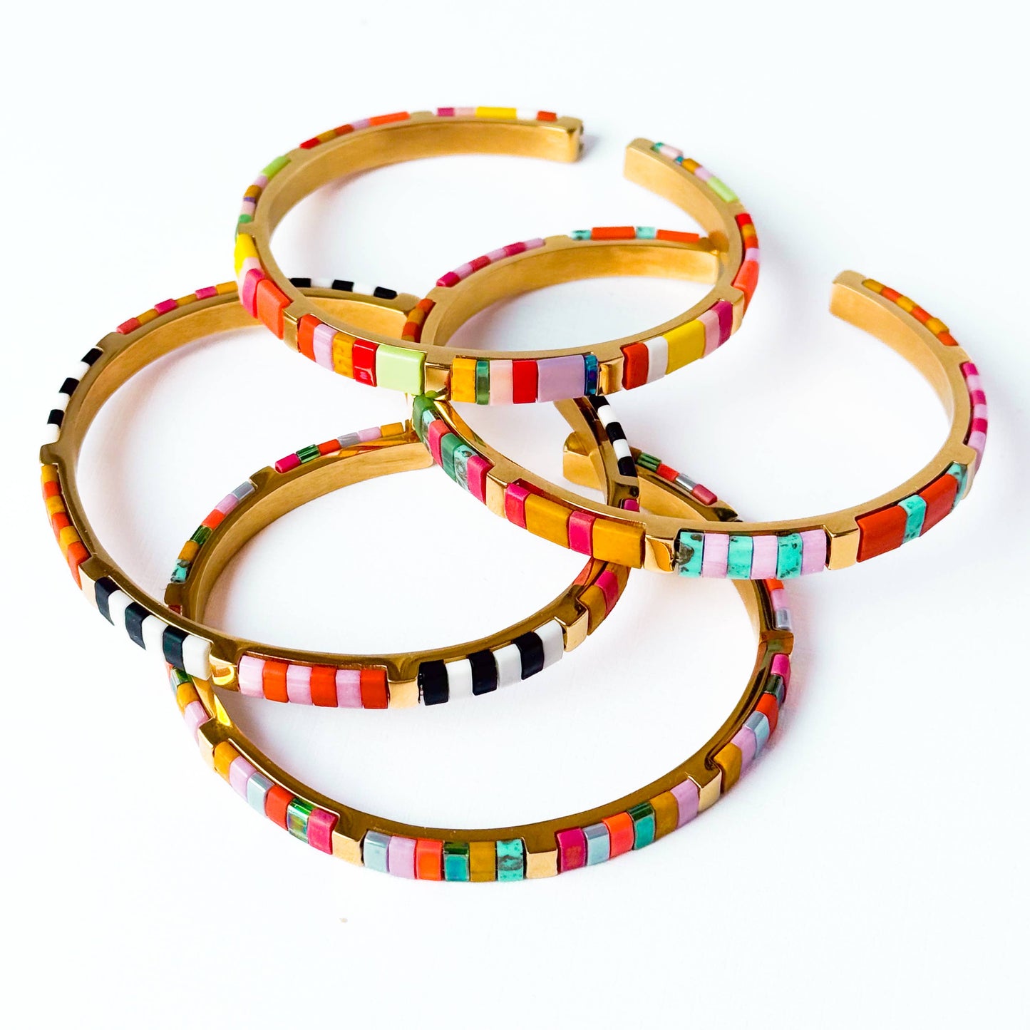 Colorful Tila Bead Cuff Gold Plated Adjustable Bracelet: Marrakech