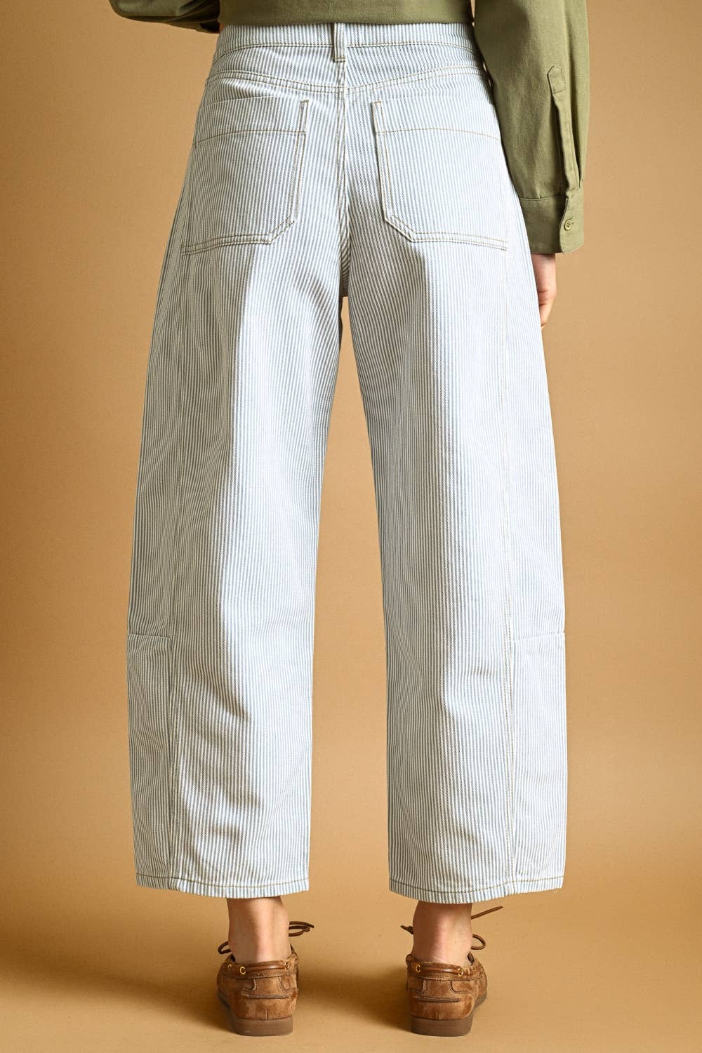 STRIPED COTTON BARREL PANTS: LT BLUE