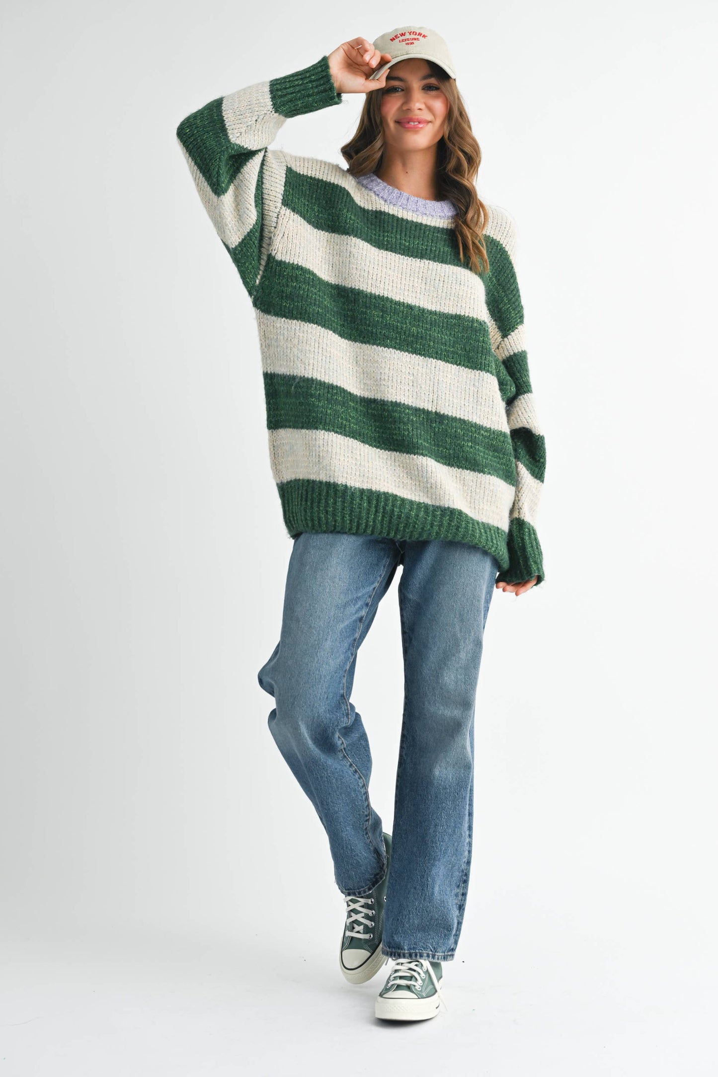 Oversized Striped Sweater: Green