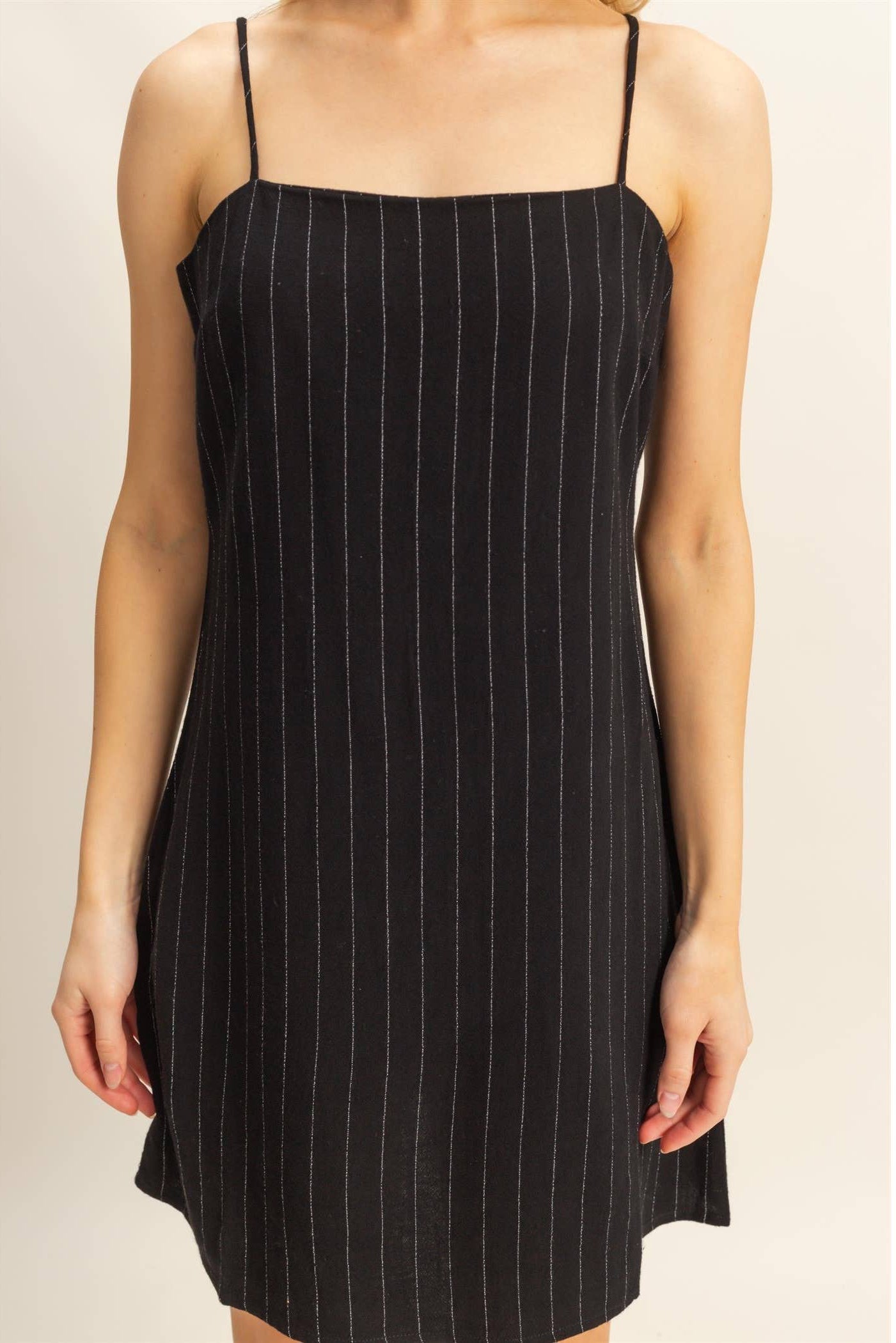 Pin Stripe Button Up Top: BLACK