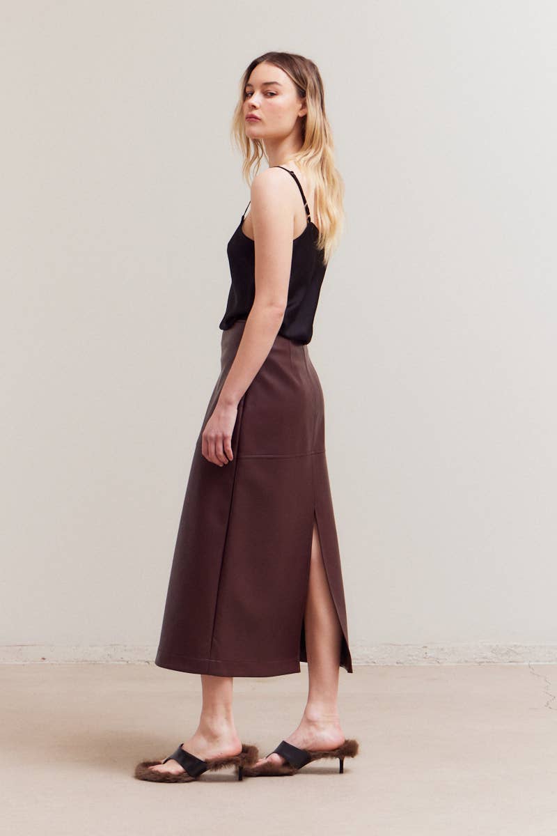 VEGAN LEATHER PENCIL SKIRT: PLUM WINE