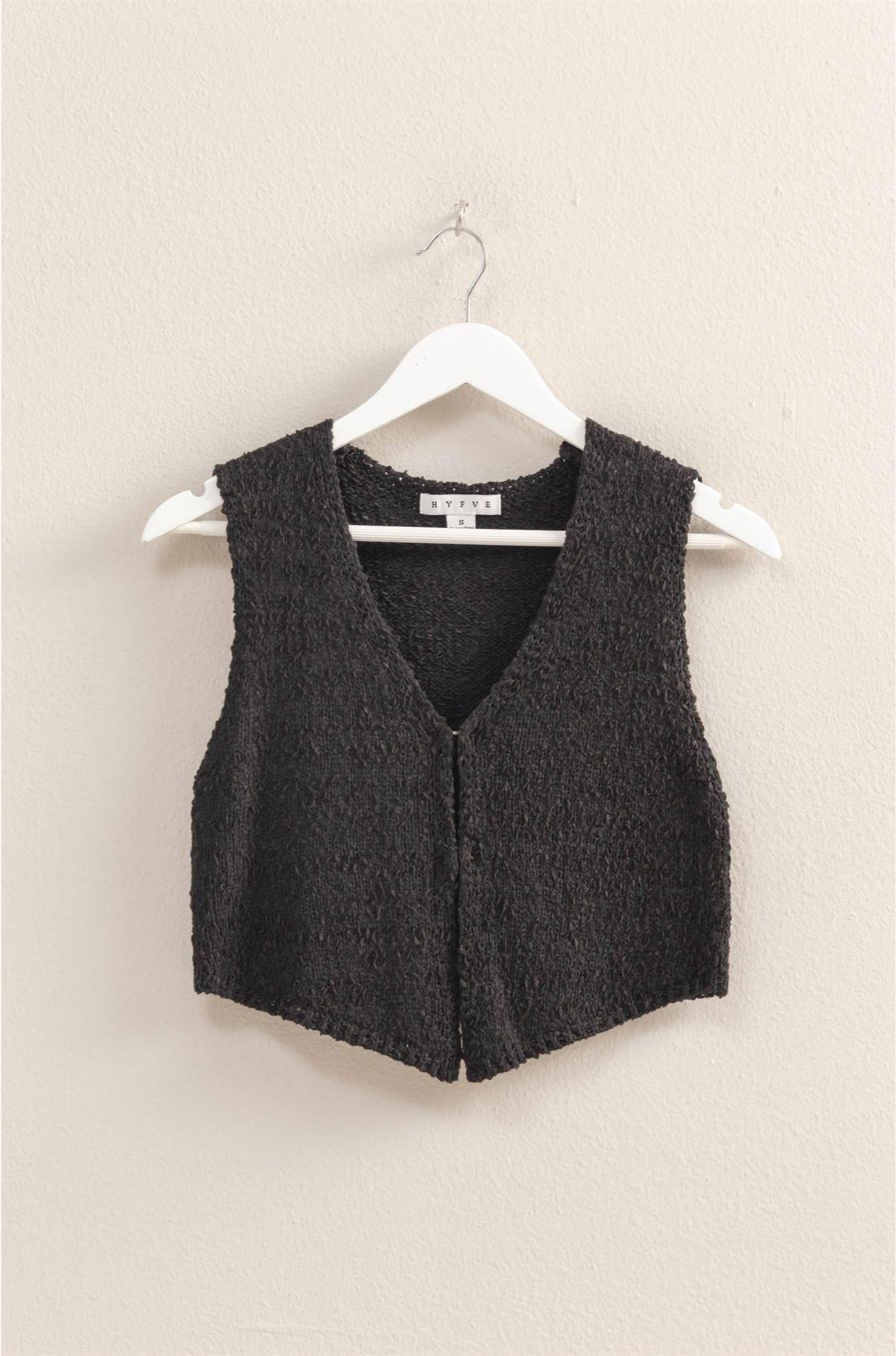 V-Neck Front Hook Closure Knit Vest: BLACK