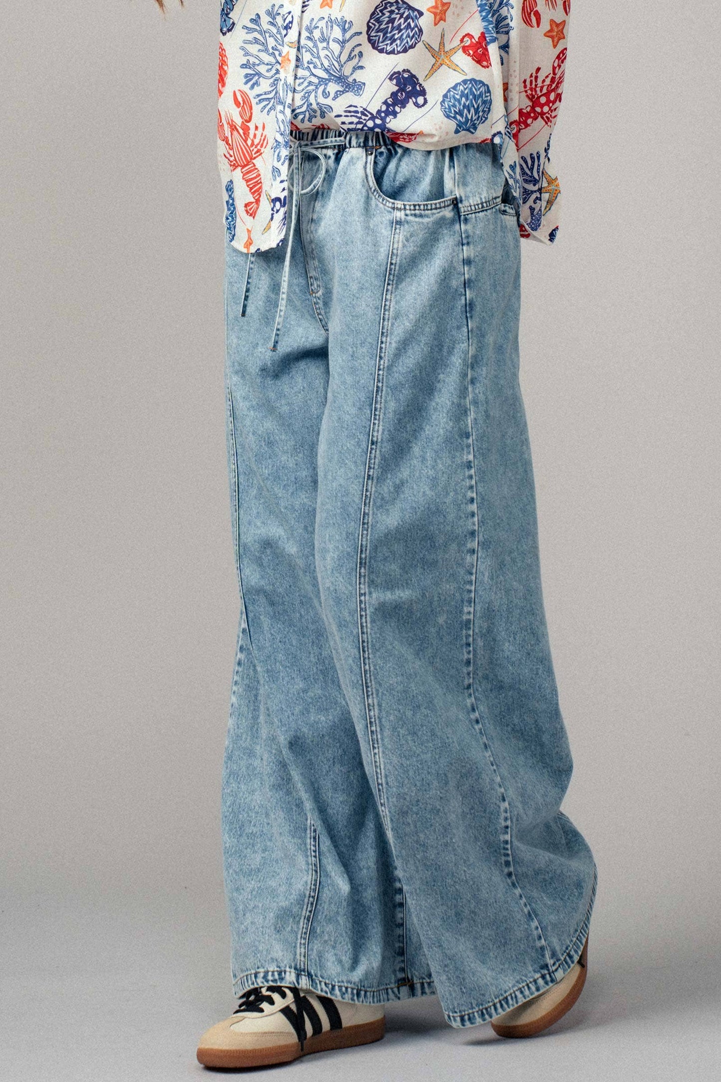 Relaxed Wide Leg Drawstring Western Pants: DK DENIM