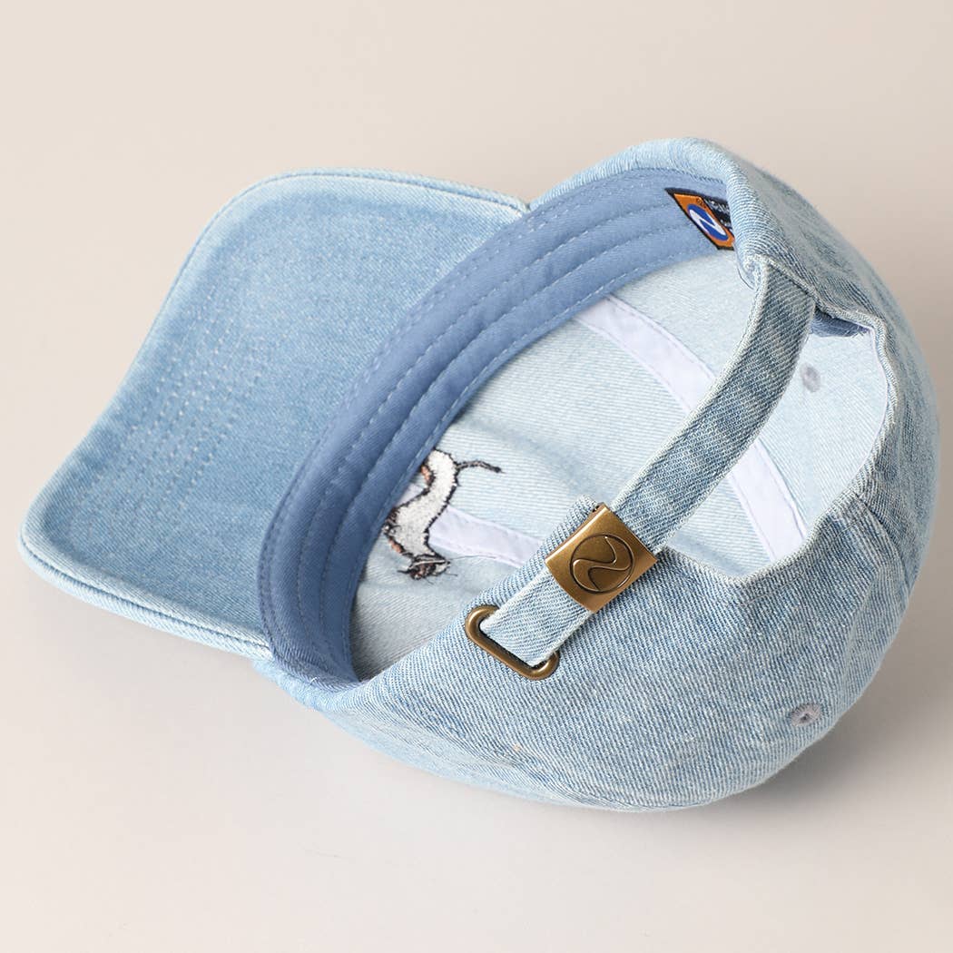 Dachshund Dog Embroidered Denim Baseball Cap: Light Denim