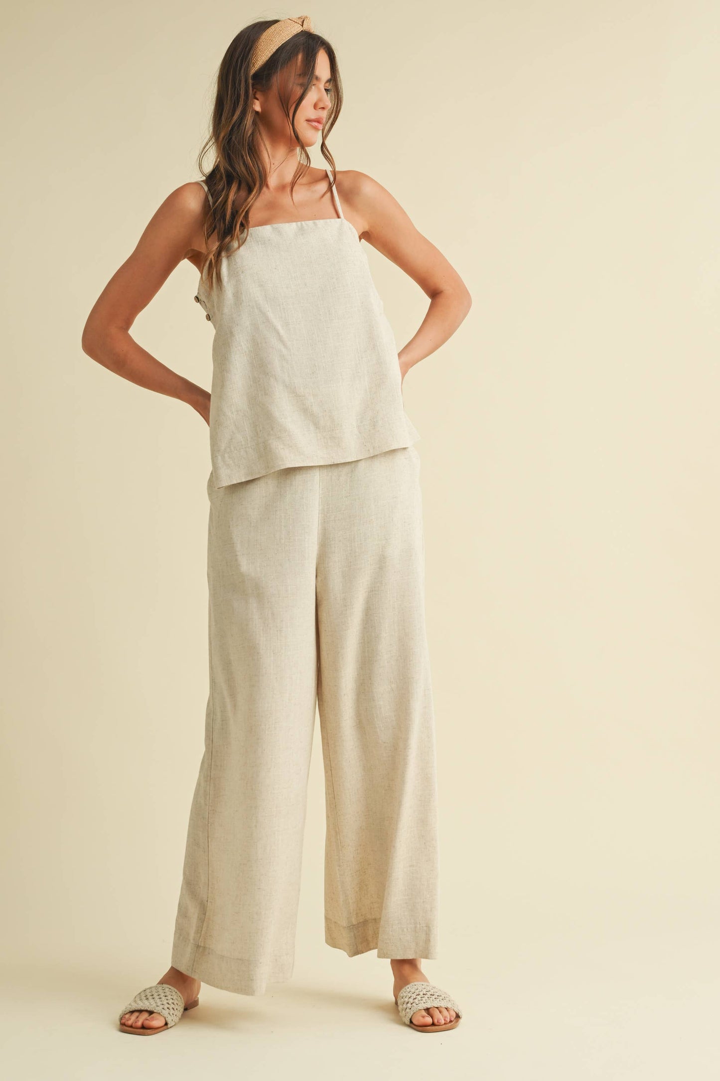 TUNIC SQUARE NECK CAMI AND LONG WIDE LEG PANTS SET