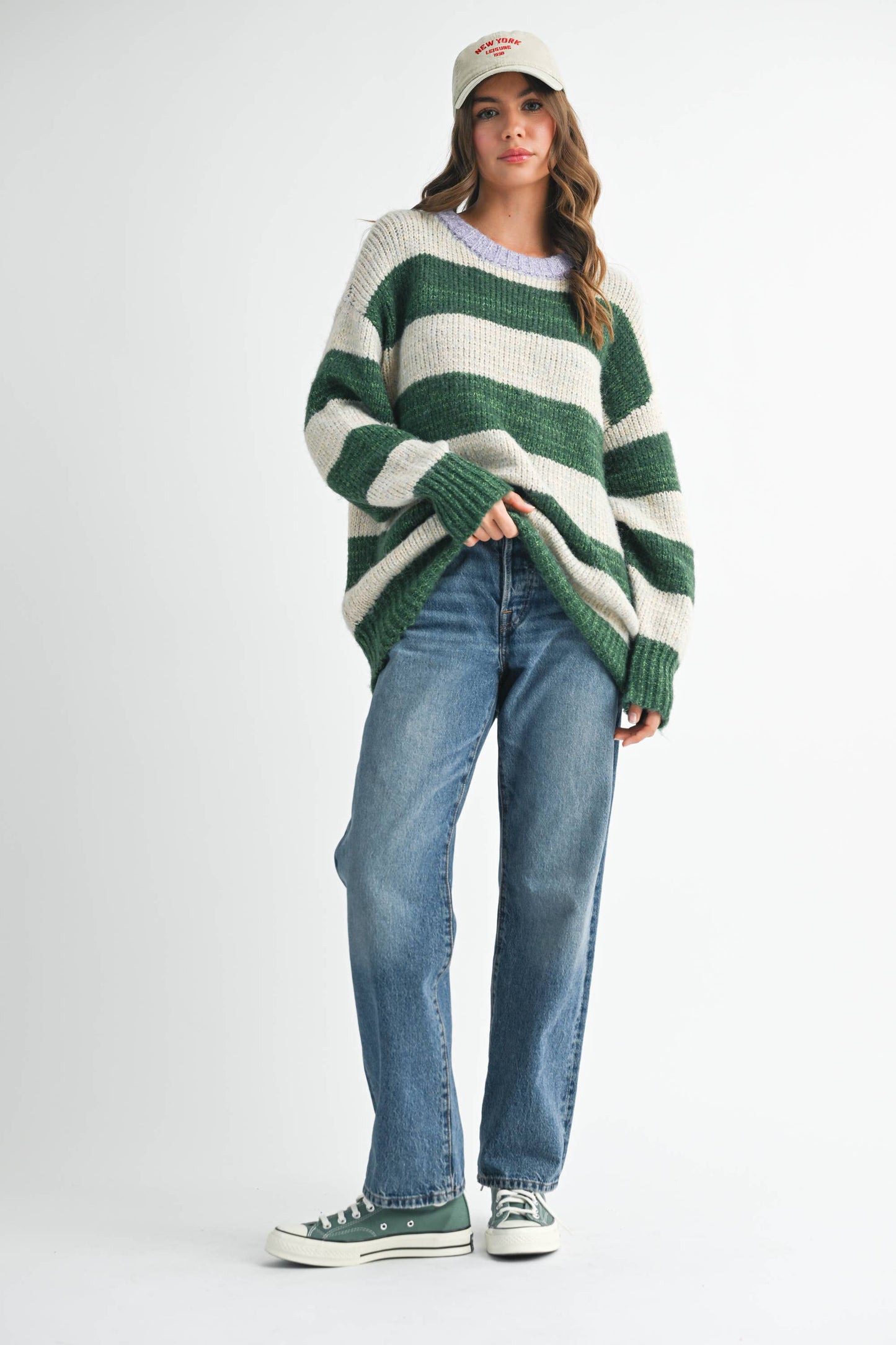Oversized Striped Sweater: Green