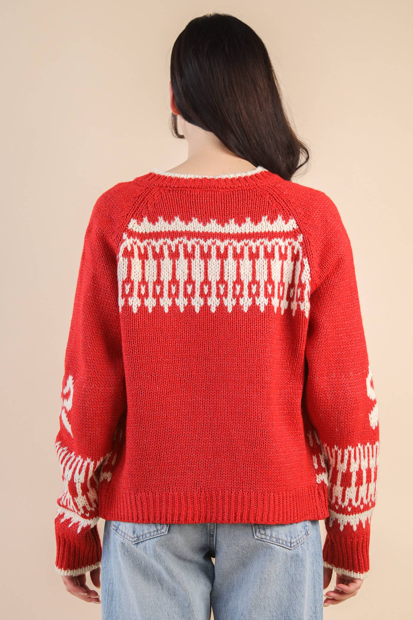 Goose Knit Sweater Cardigan: RED