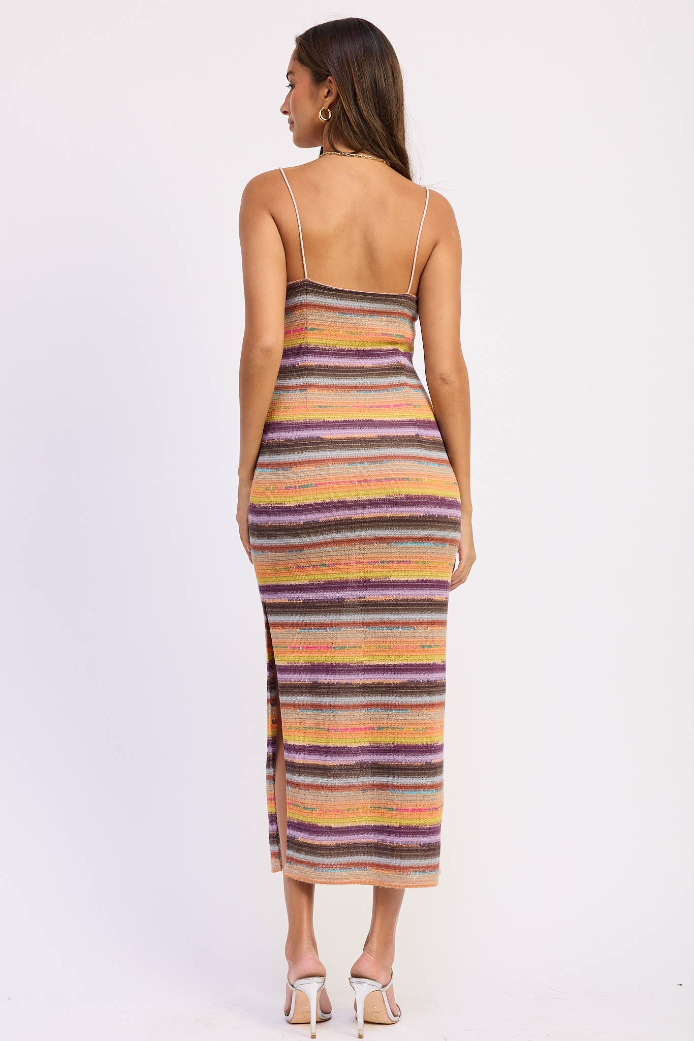 MULTI STRIPE MIDI DRESS: ORANGE MULTI