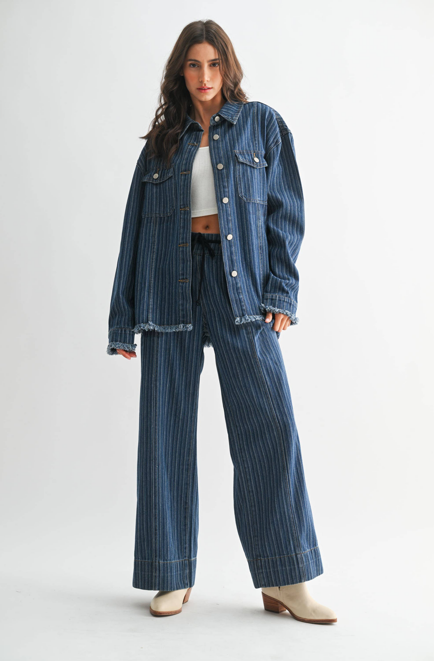 STYLISH STRIPED DENIM JACKET: DARK DENIM
