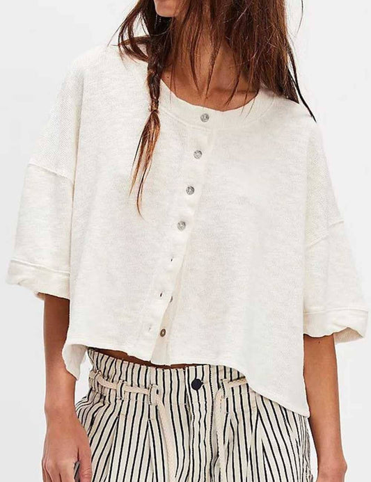 Midi Sleeves Knitted Cardigan: White