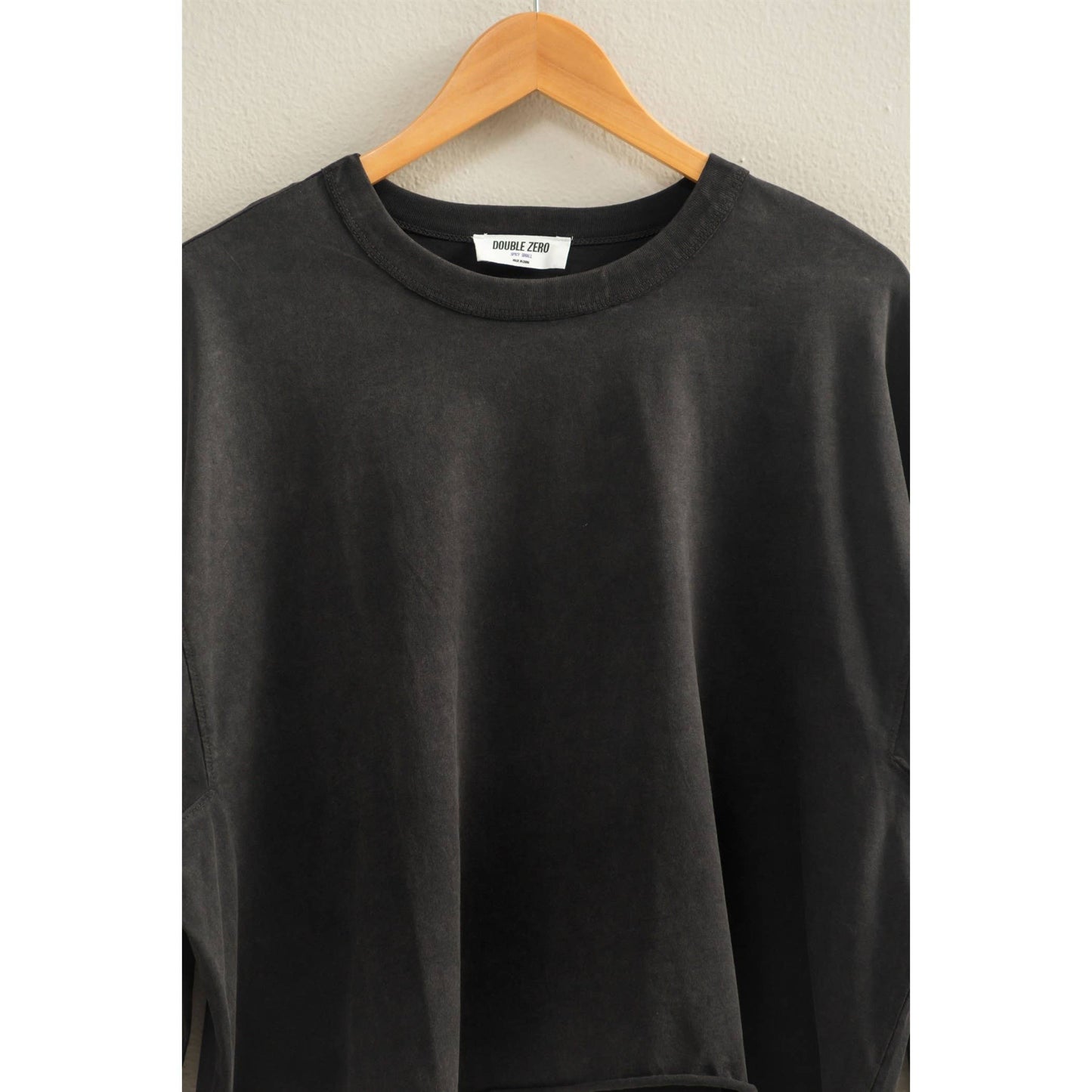 Washed Oversized Long Sleeve Top: BLACK