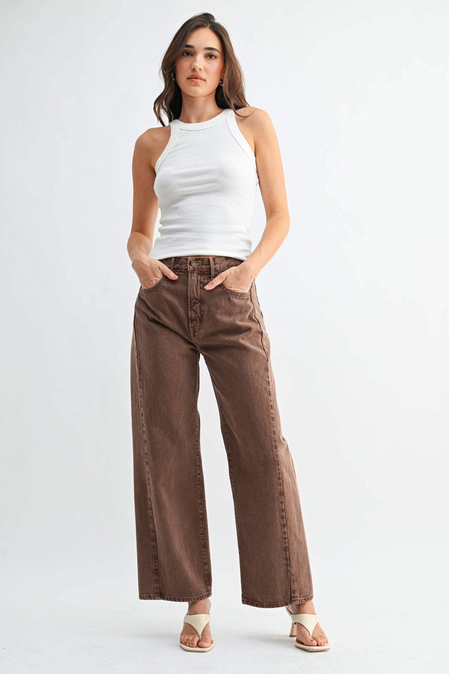 High Rise Twist Seam Barrel Jean - VINTAGE BROWN
