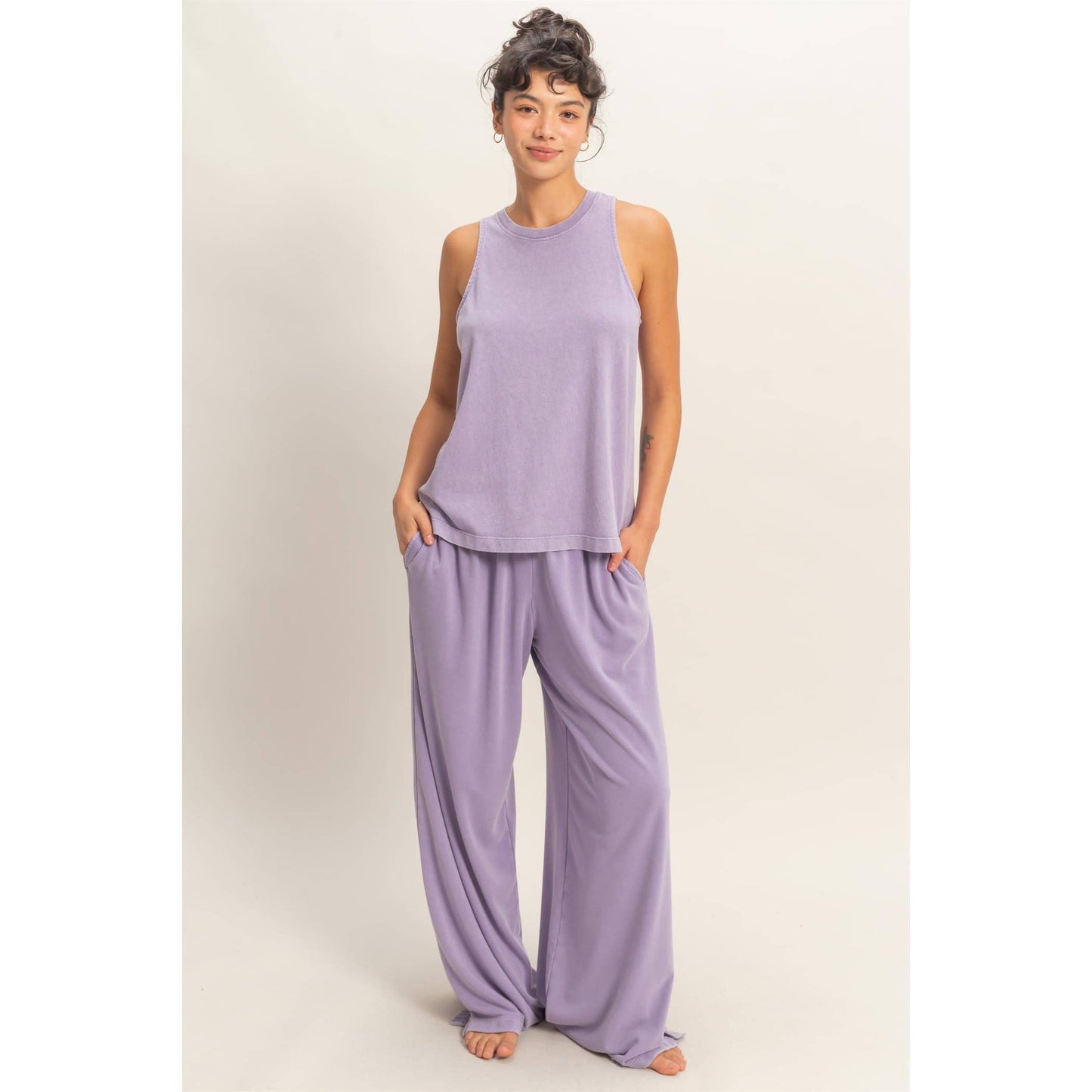 Fold Over Sweatpant Set: DUSTY PURPLE