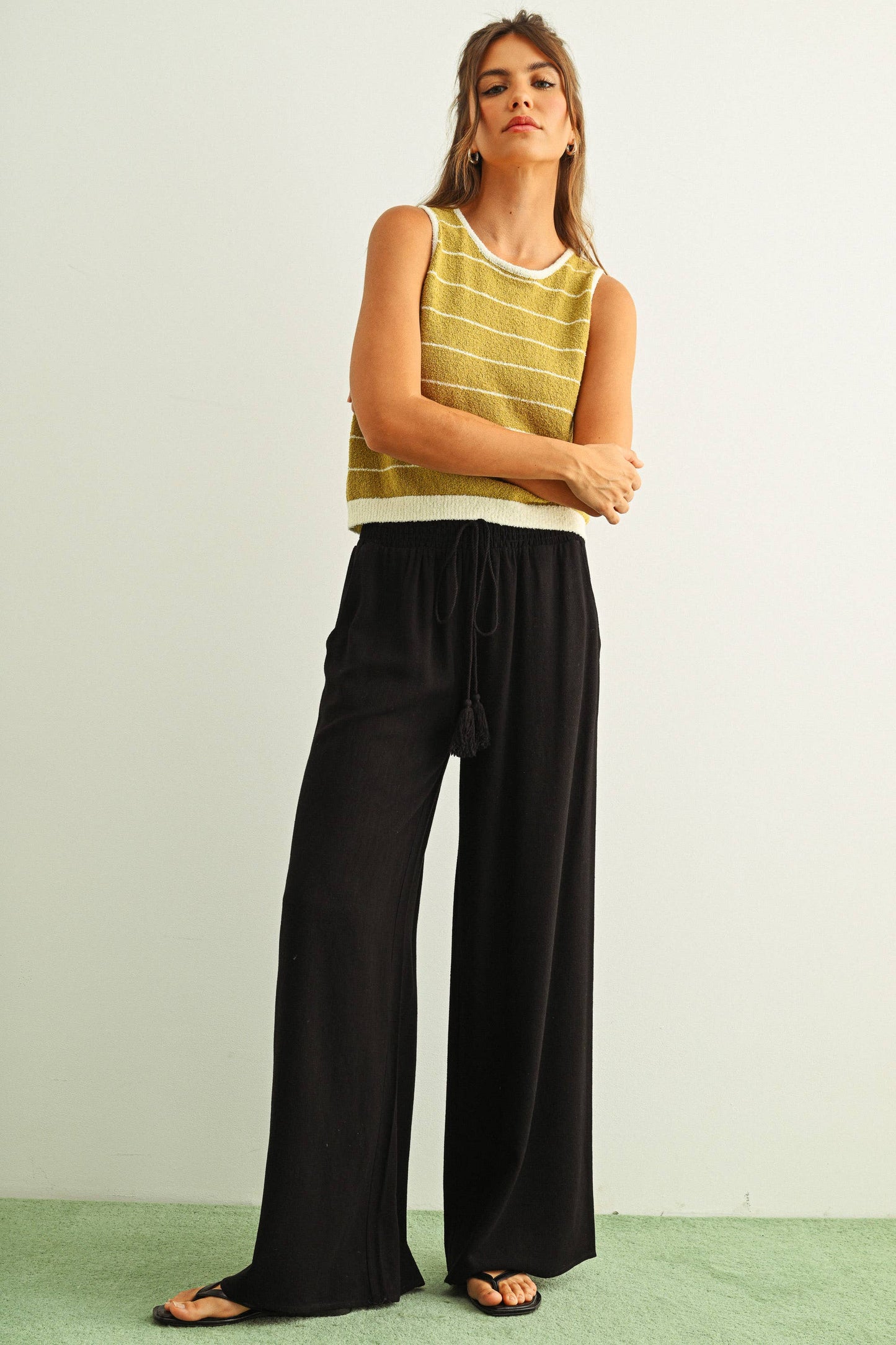 PINSTRIPED KNITTED TOP: LEMON