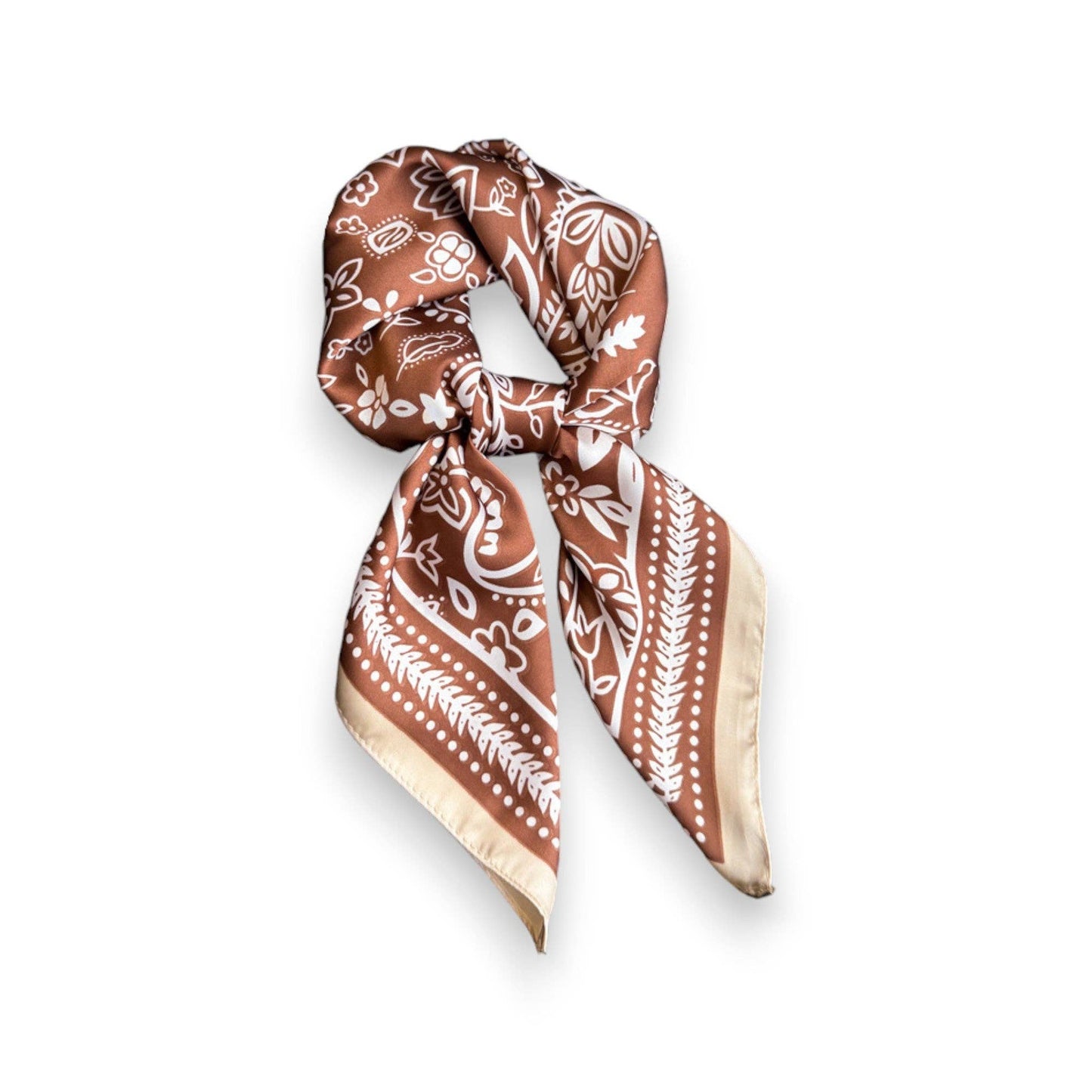 Satin Scarf with Classic Paisley Print: Brown