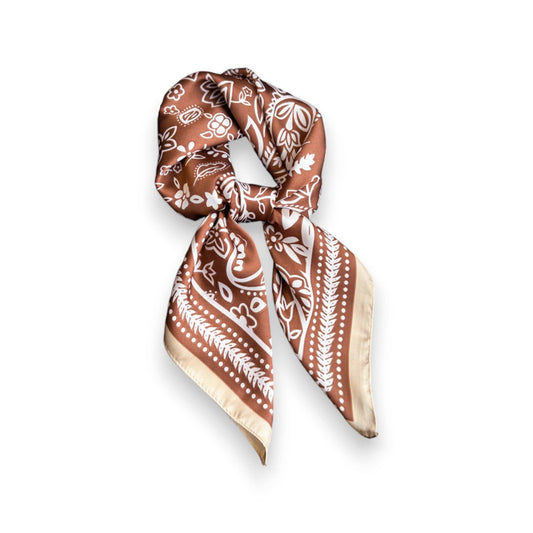 Satin Scarf with Classic Paisley Print: Brown